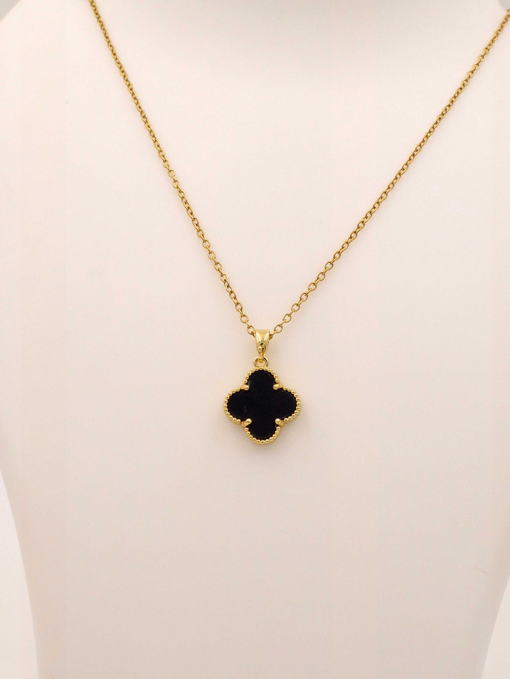 2-in-1 Reversible Clover Necklace | Black Enamel & Crystal Pave | Anti-Tarnish