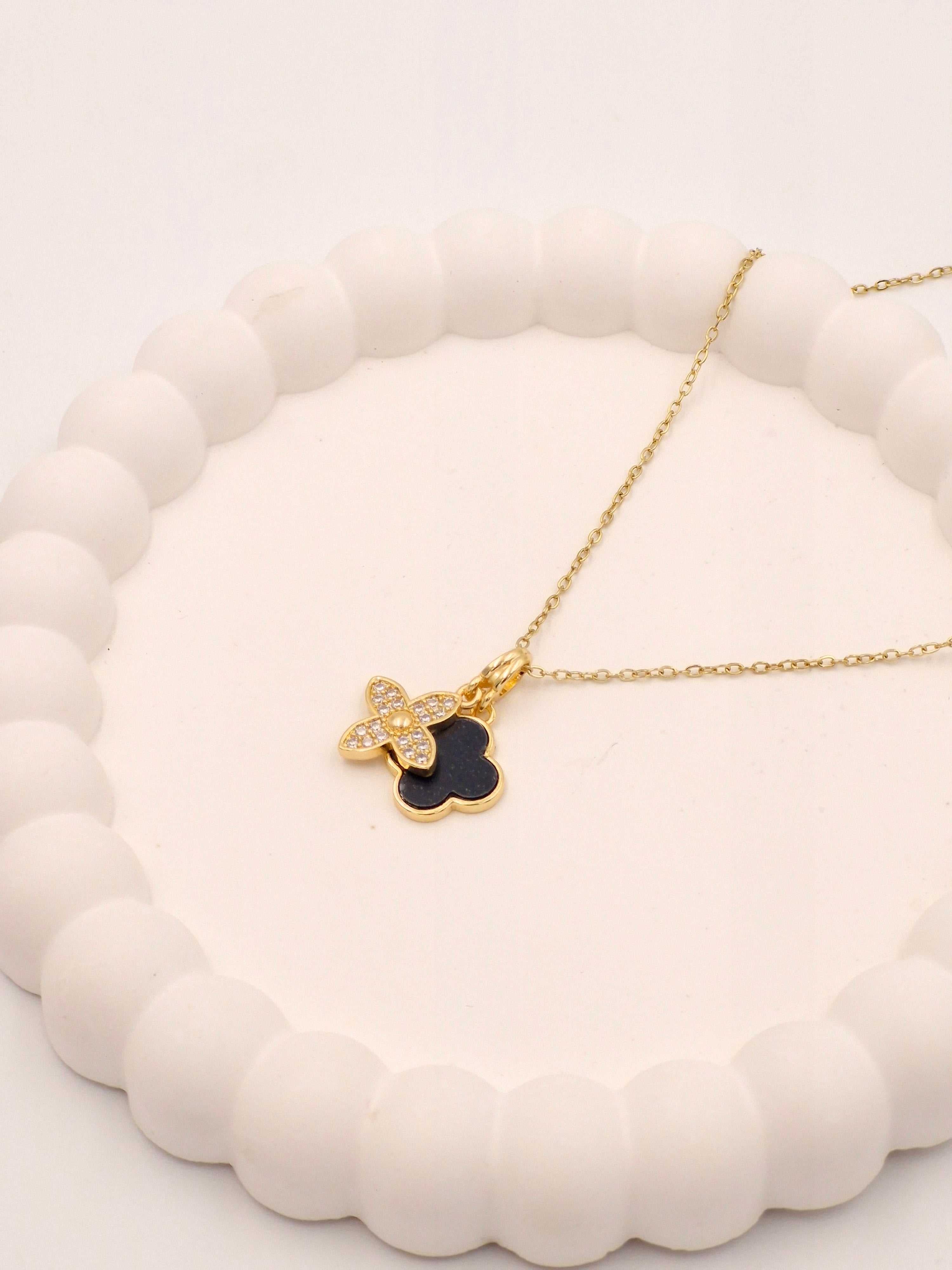 Iconic Black & Gold Clover Necklace | Anti-Tarnish Daily Wear