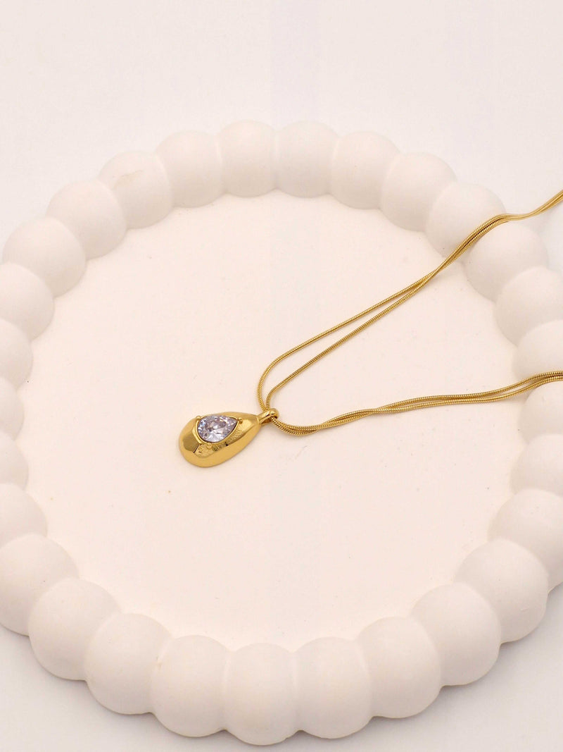 Anti-Tarnish Gold Teardrop Necklace | Waterproof Stainless Steel Double Chain