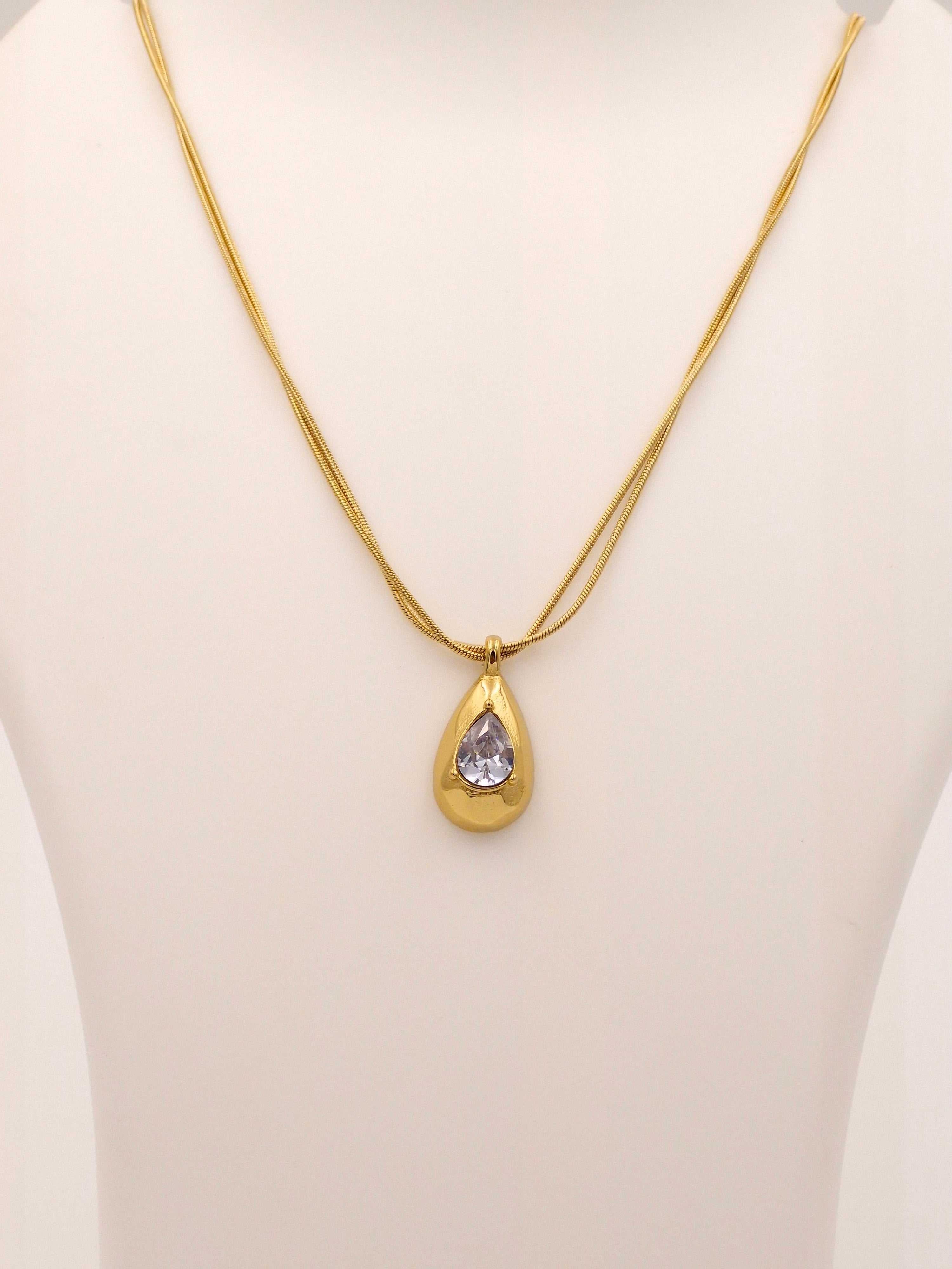 Anti-Tarnish Gold Teardrop Necklace | Waterproof Stainless Steel Double Chain