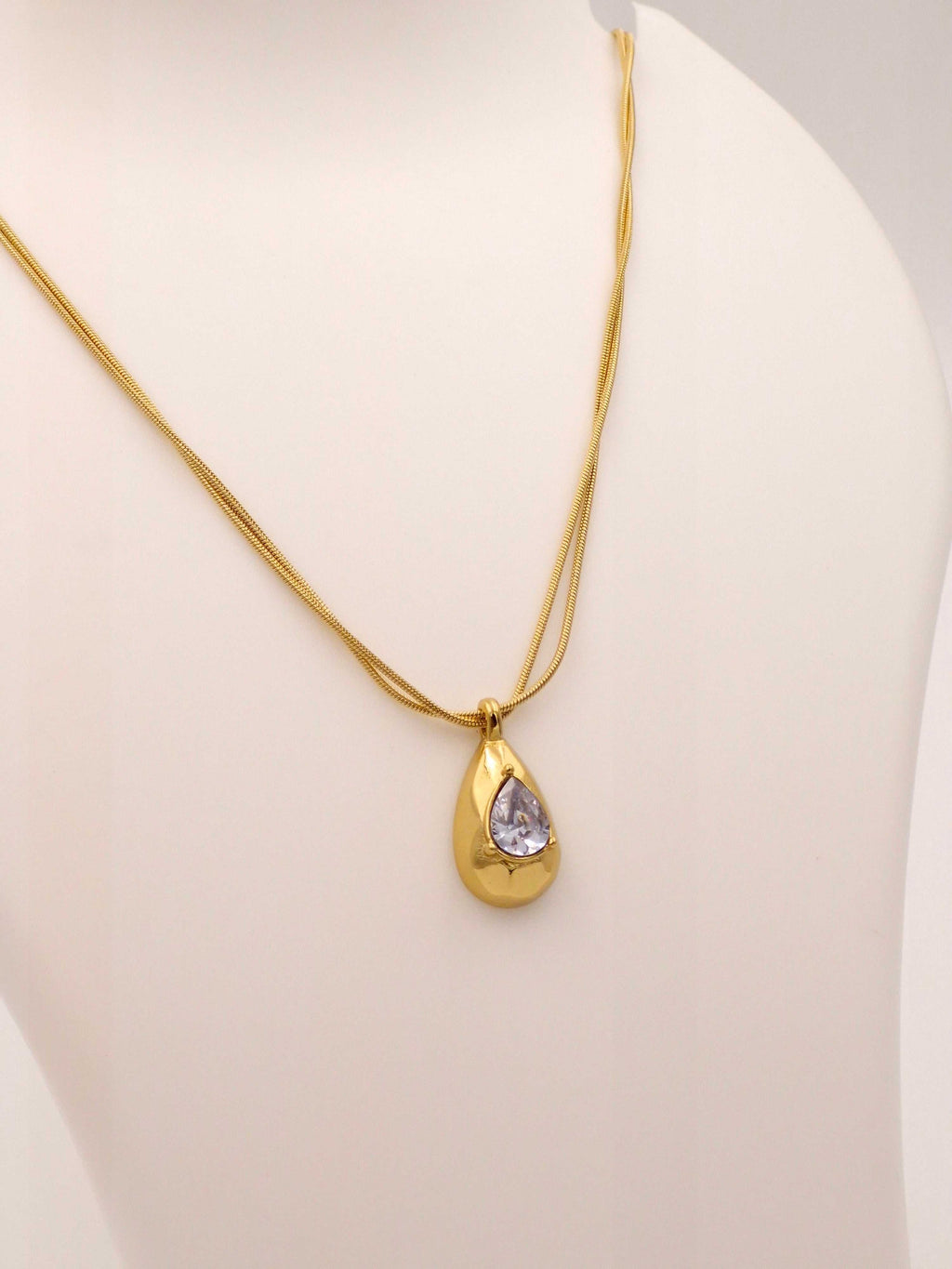 Anti-Tarnish Gold Teardrop Necklace | Waterproof Stainless Steel Double Chain