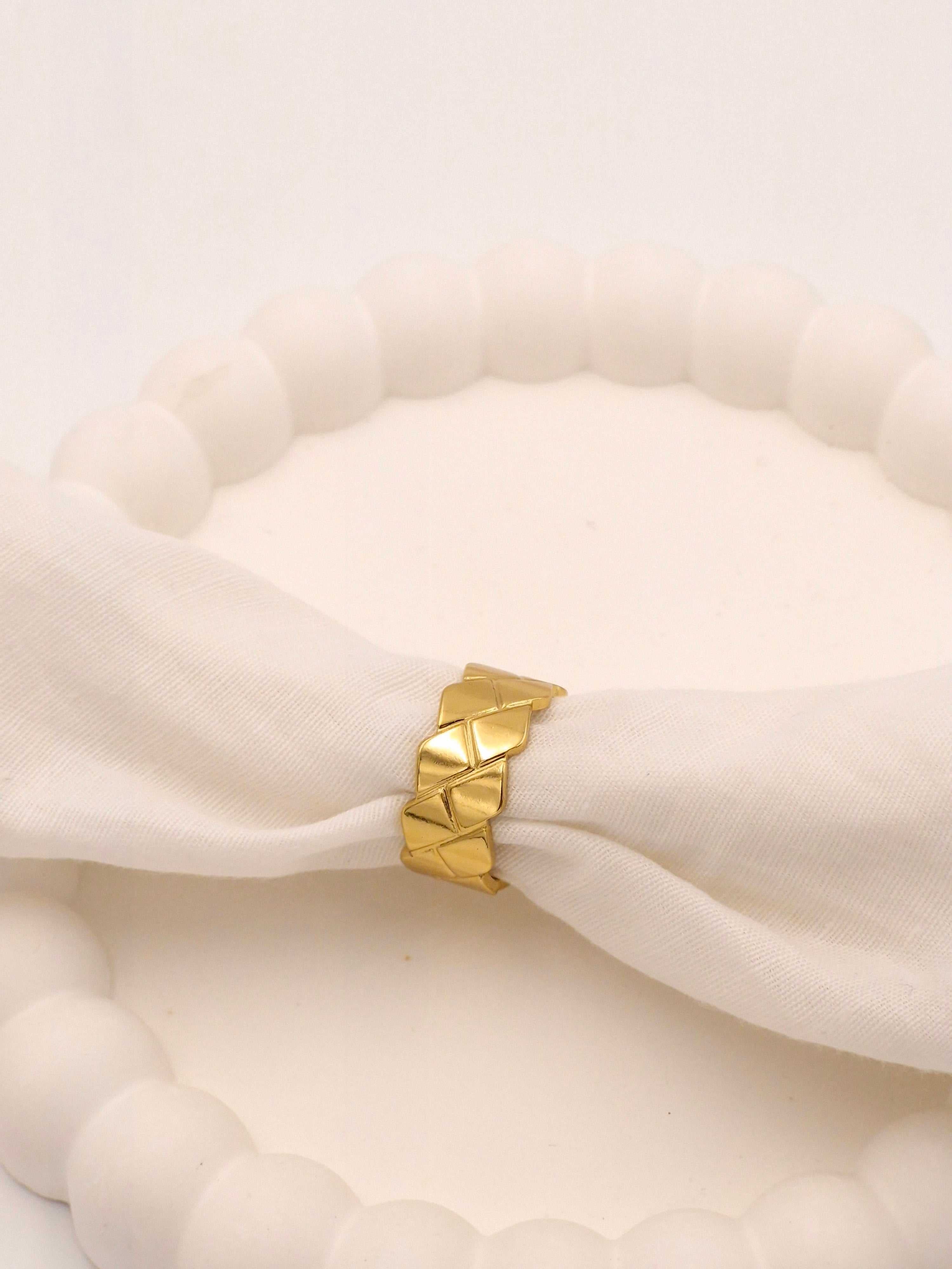 Designer Woven Anti-Tarnish Golden Ring | All-Day Waterproof Comfort