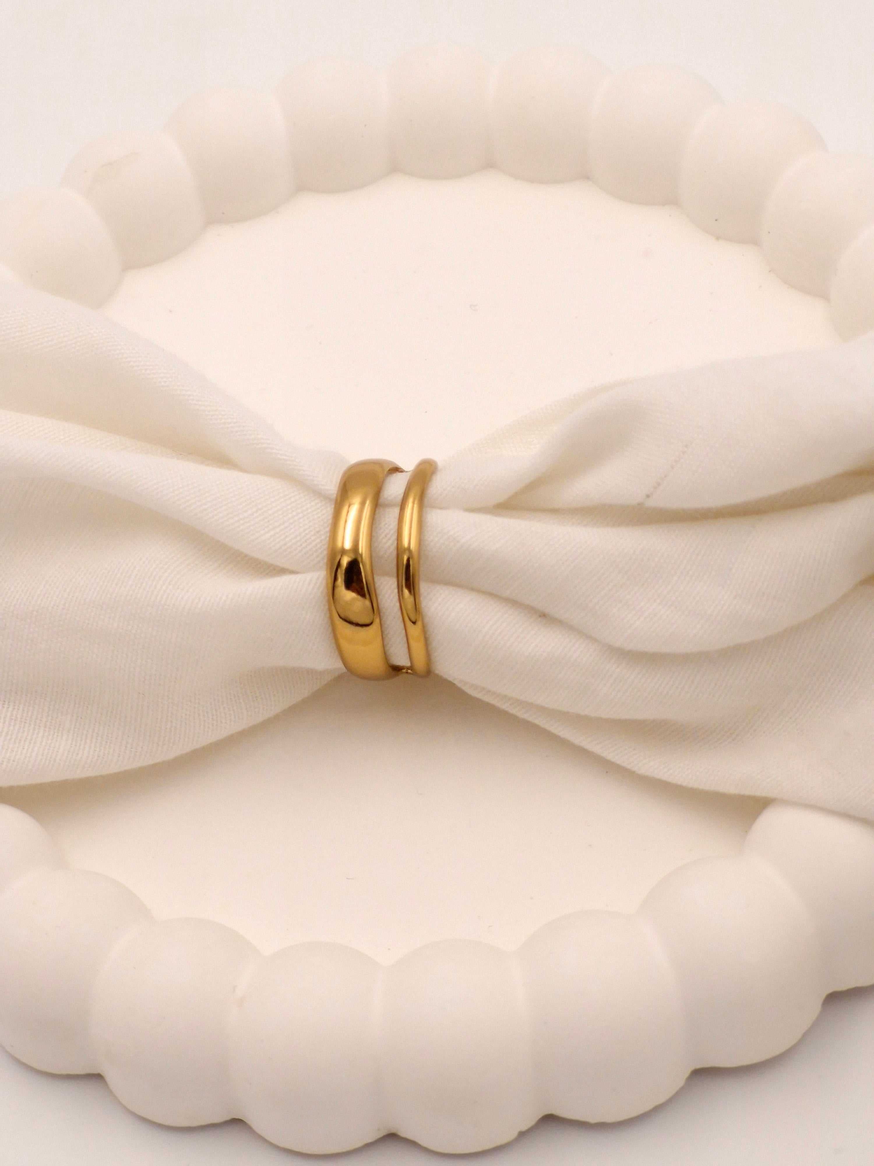 Timeless Polished Band Ring Set | Anti-Tarnish Golden Staples