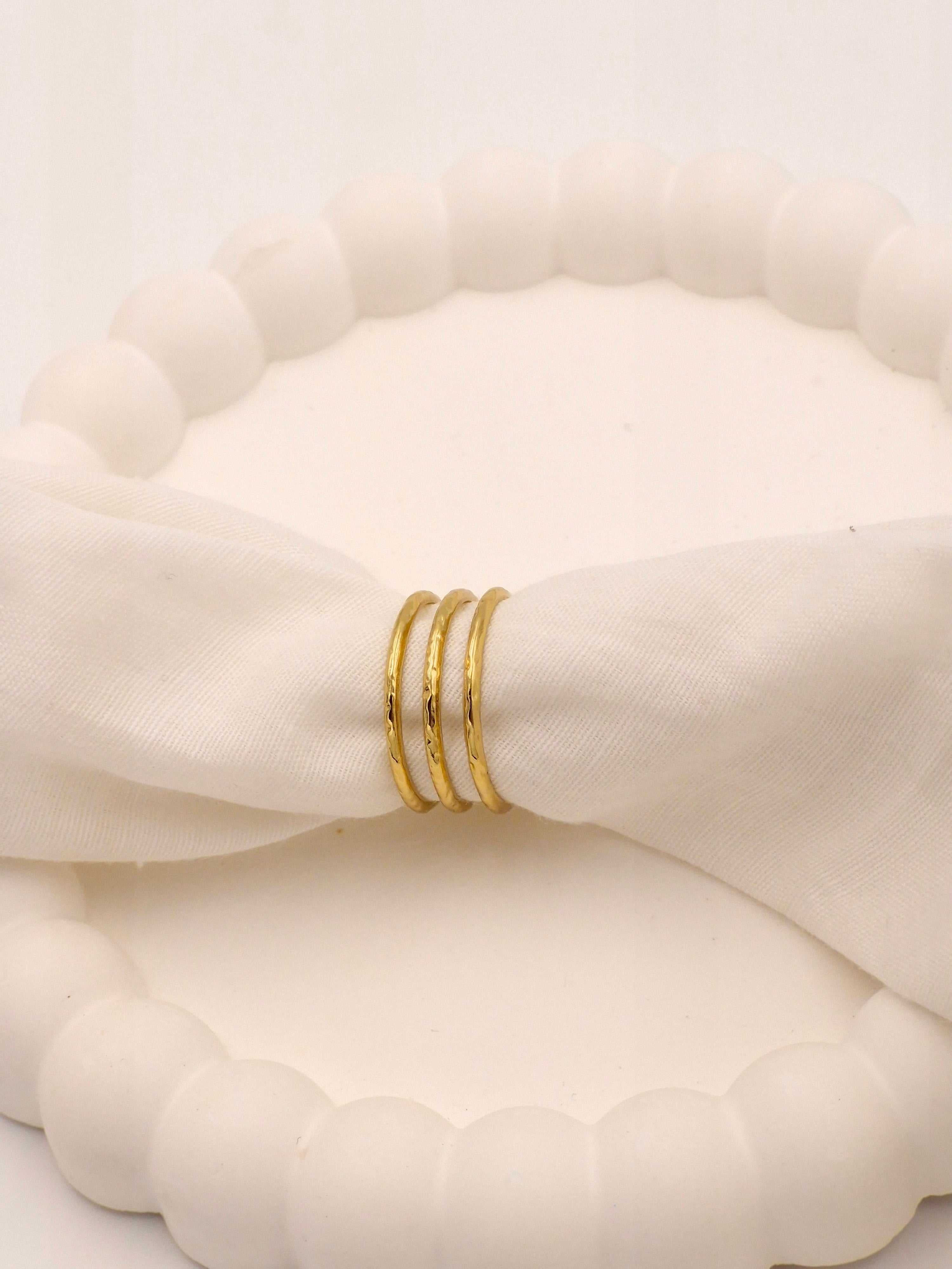 Set of 3 Hammered Thin Band Rings | Anti-Tarnish Golden Stackers