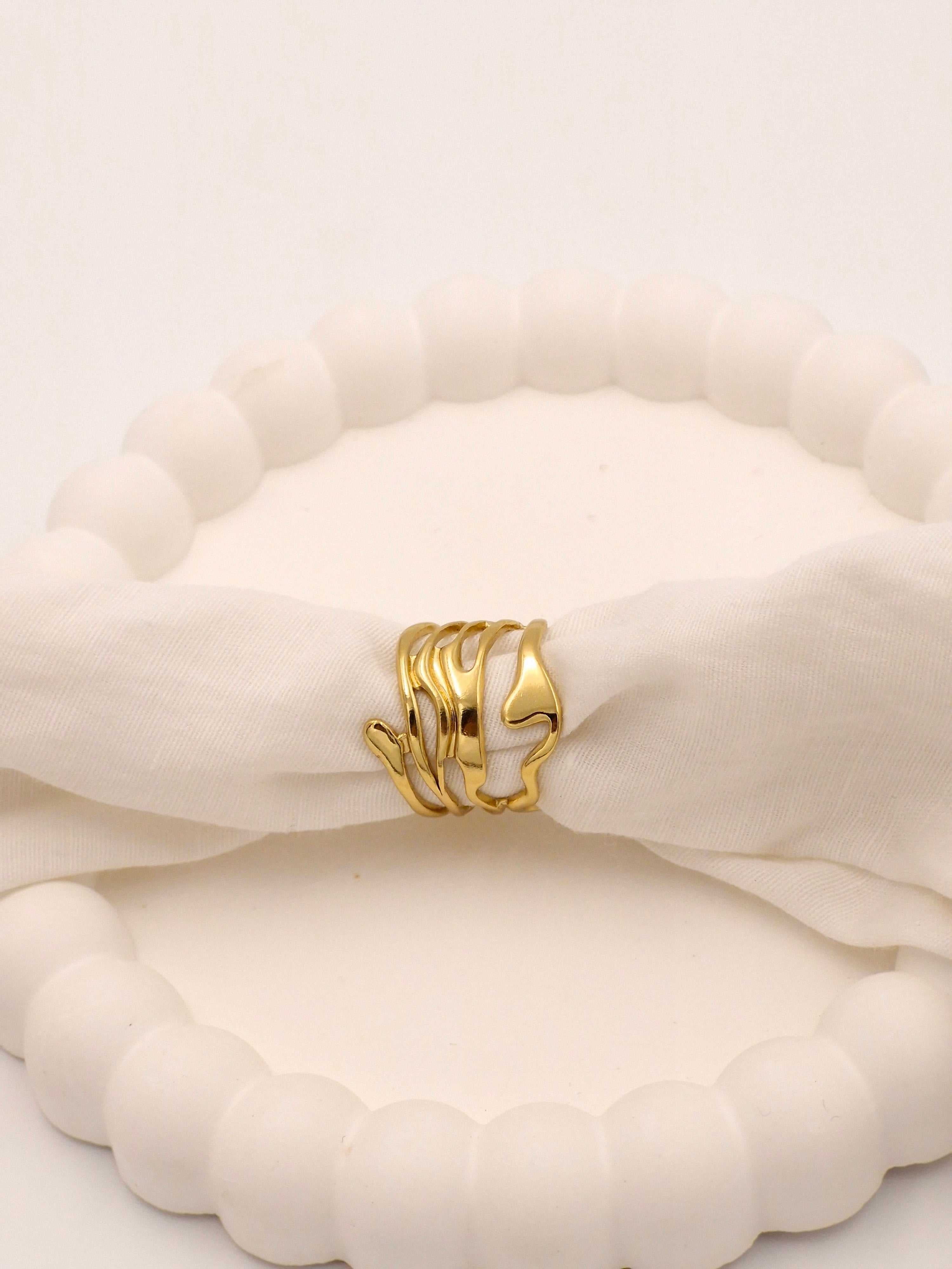 Sculptural Liquid Ripple Ring | Anti-Tarnish Waterproof Gold
