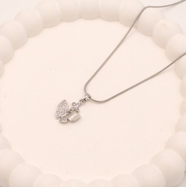 Sparkling Double Butterfly Necklace | Anti-Tarnish Silver Tone