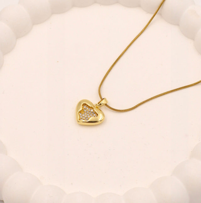 Pave Crystal Heart Necklace | Anti-Tarnish Snake Chain