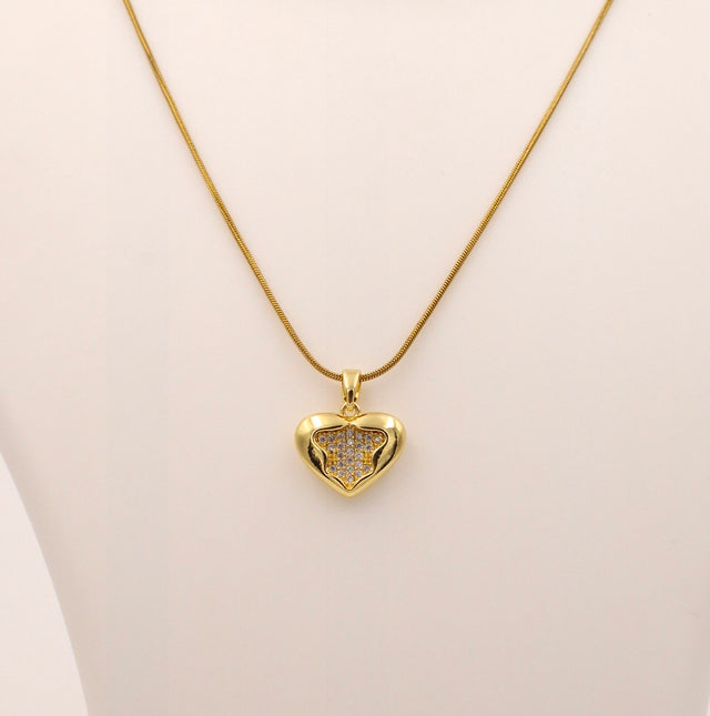 Pave Crystal Heart Necklace | Anti-Tarnish Snake Chain