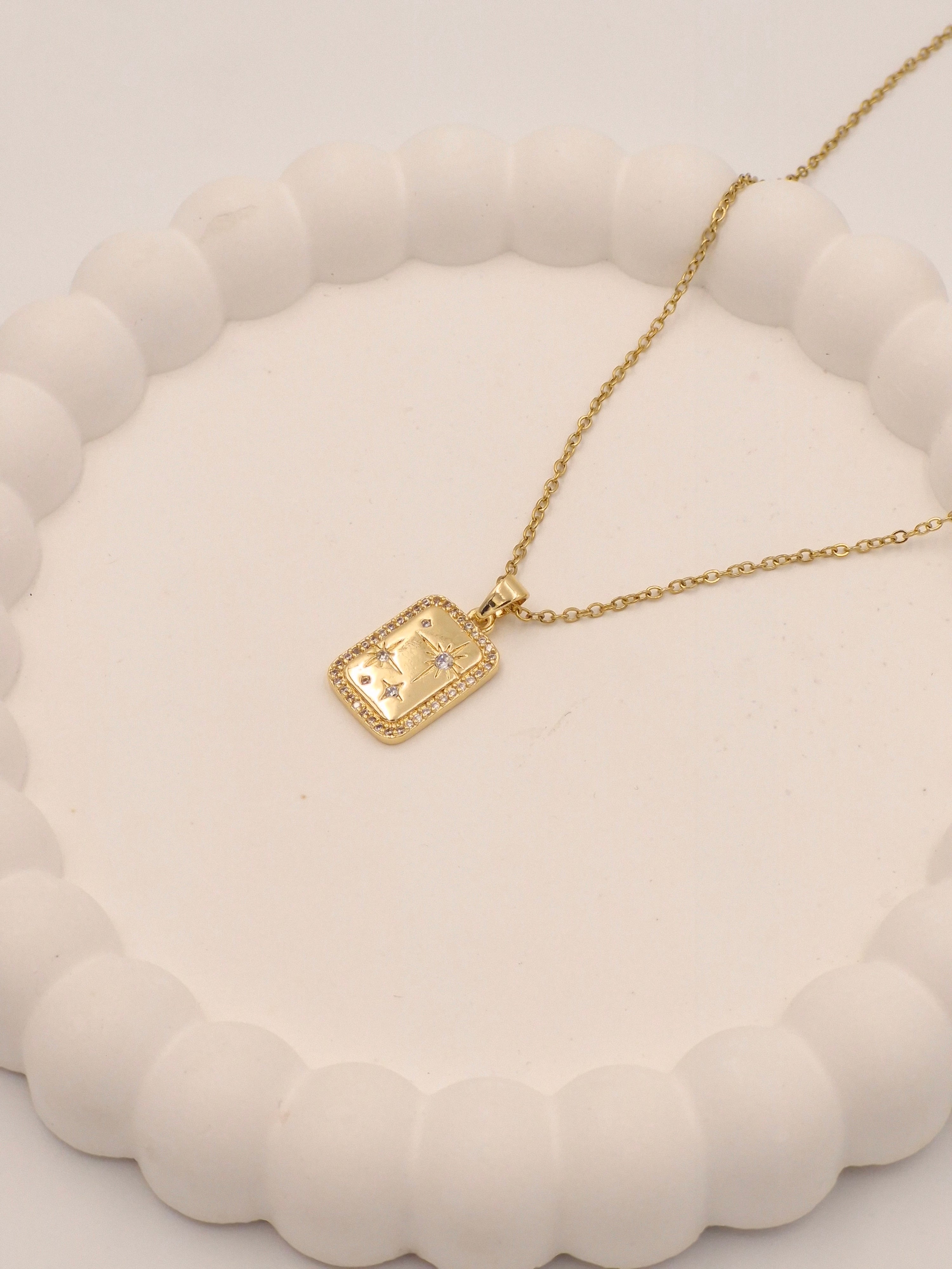 Celestial Starburst Tag Necklace | Anti-Tarnish Daily Wear