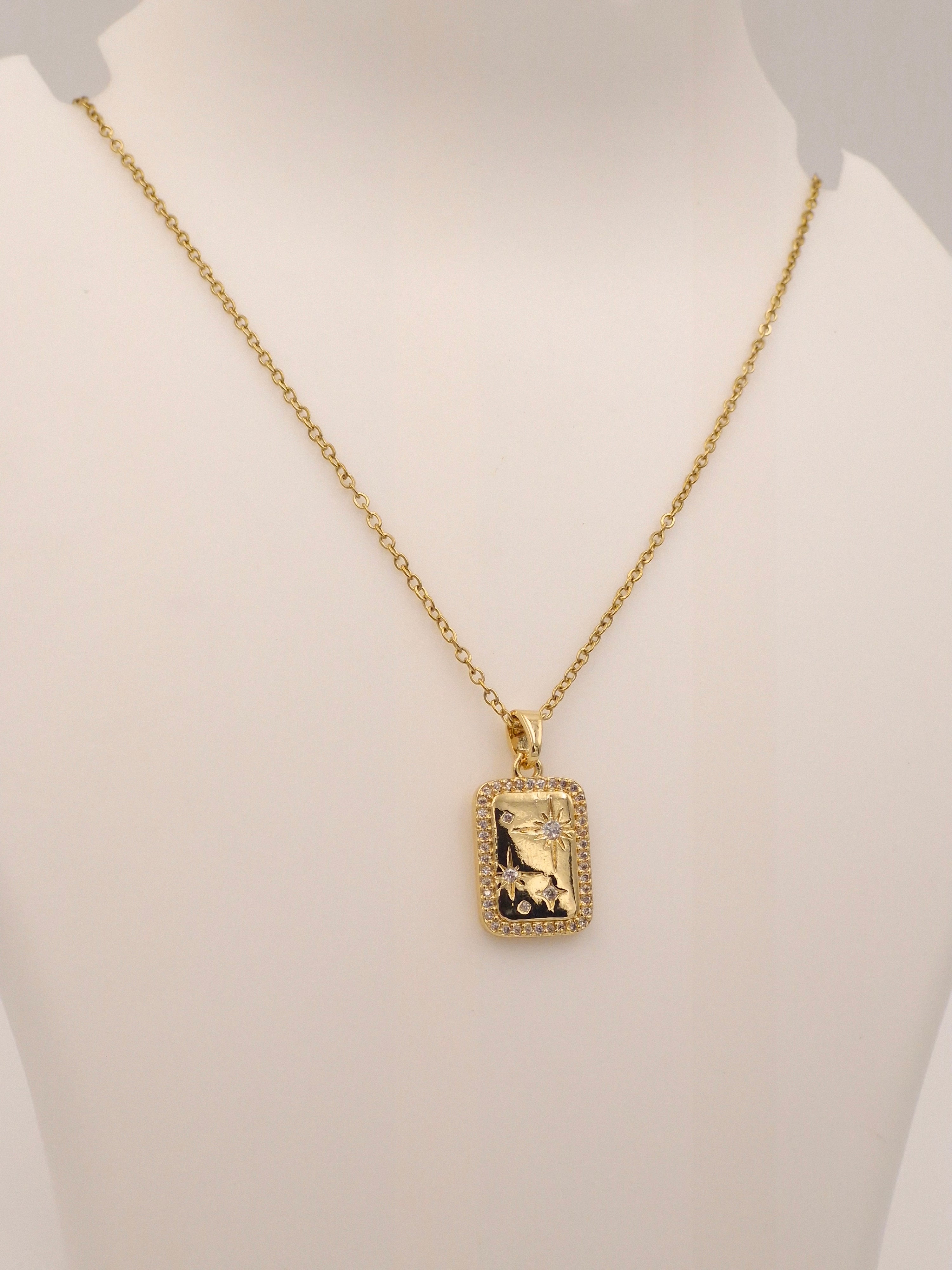 Celestial Starburst Tag Necklace | Anti-Tarnish Daily Wear