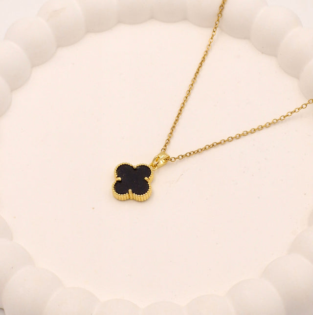 2-in-1 Reversible Clover Necklace | Black Enamel & Crystal Pave | Anti-Tarnish