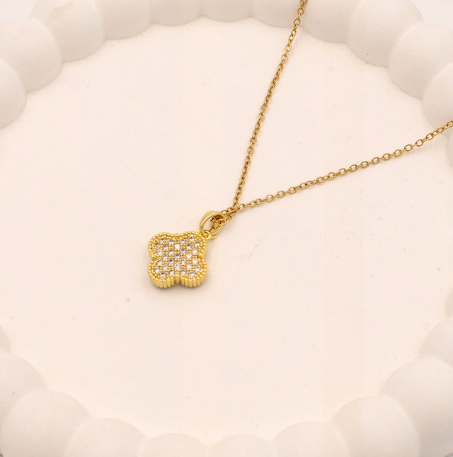 2-in-1 Reversible Clover Necklace | Black Enamel & Crystal Pave | Anti-Tarnish