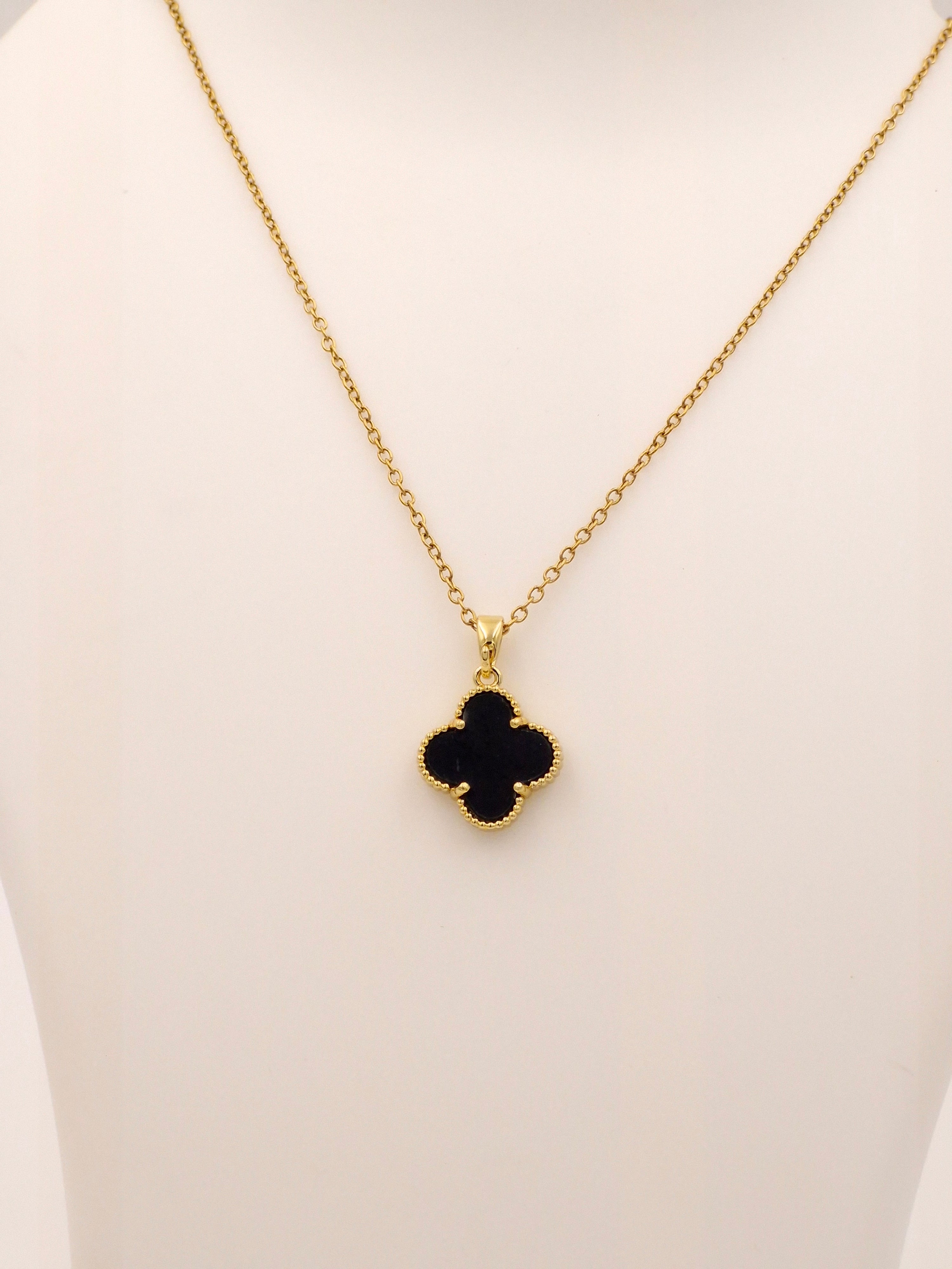 2-in-1 Reversible Clover Necklace | Black Enamel & Crystal Pave | Anti-Tarnish
