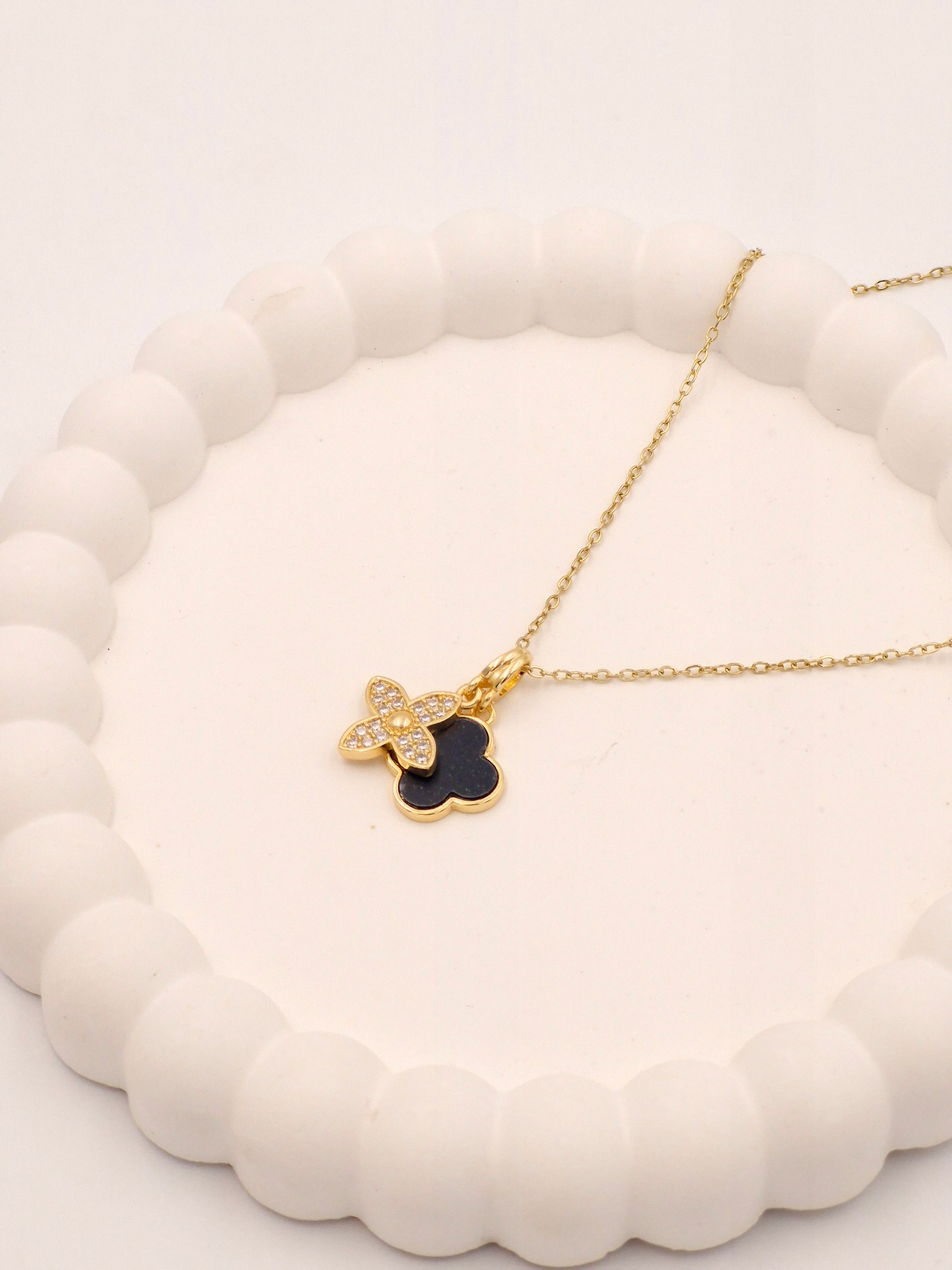 Iconic Black & Gold Clover Necklace | Anti-Tarnish Daily Wear