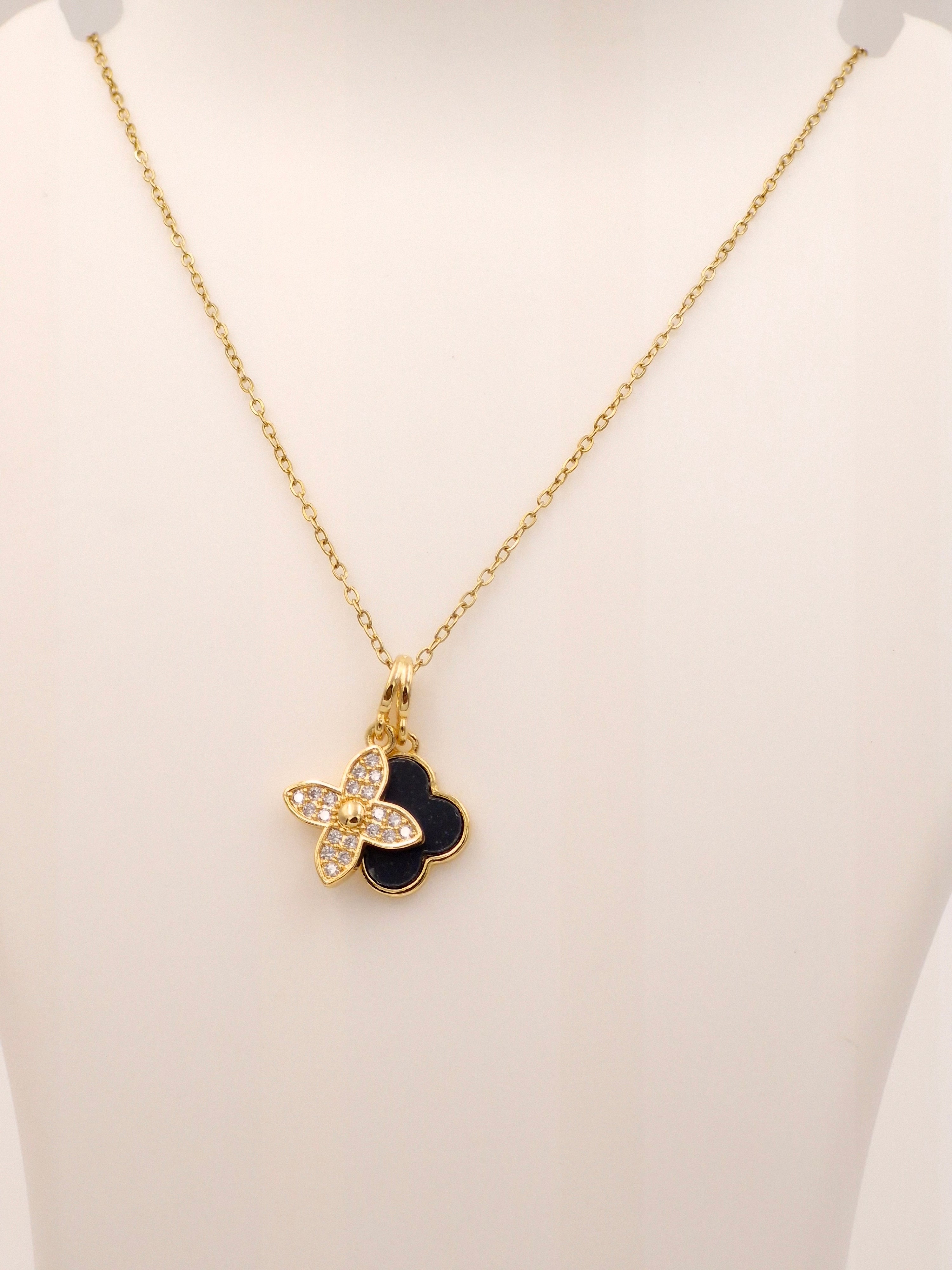 Iconic Black & Gold Clover Necklace | Anti-Tarnish Daily Wear