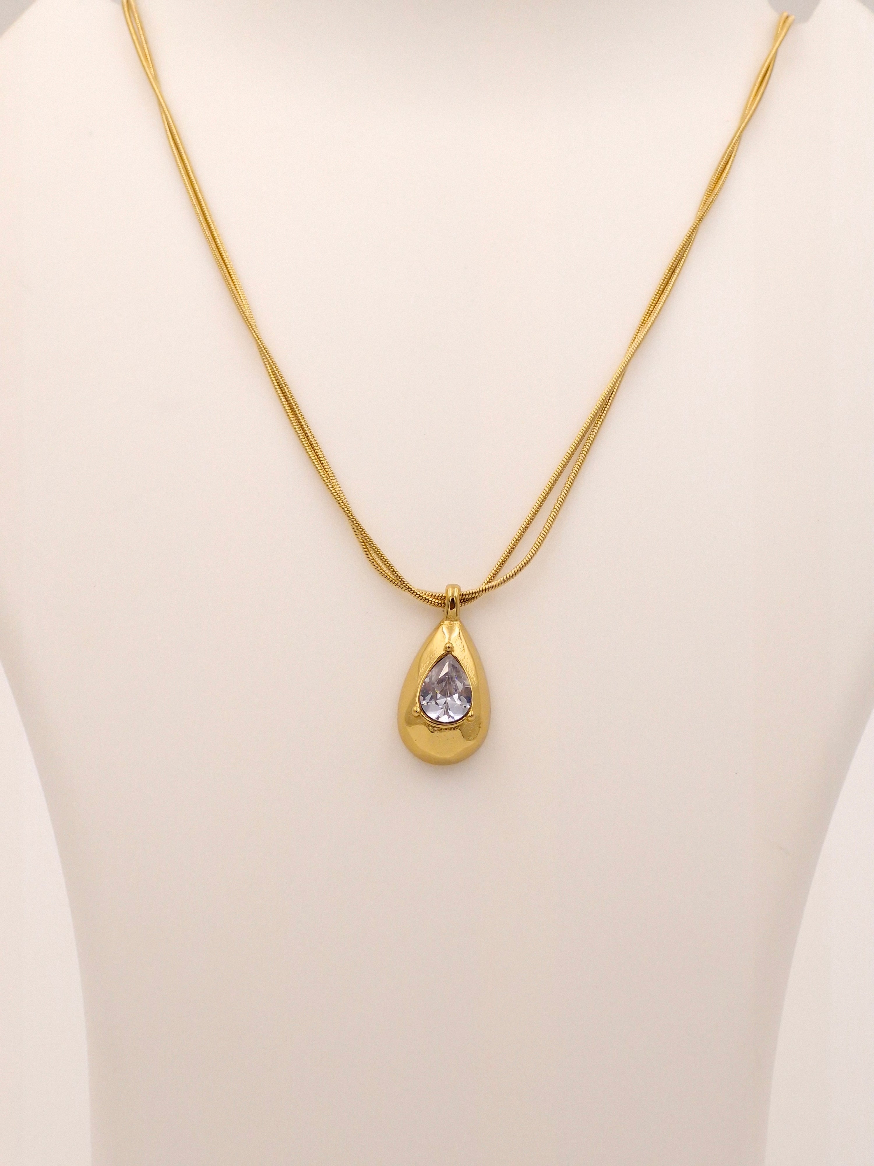 Anti-Tarnish Gold Teardrop Necklace | Waterproof Stainless Steel Double Chain