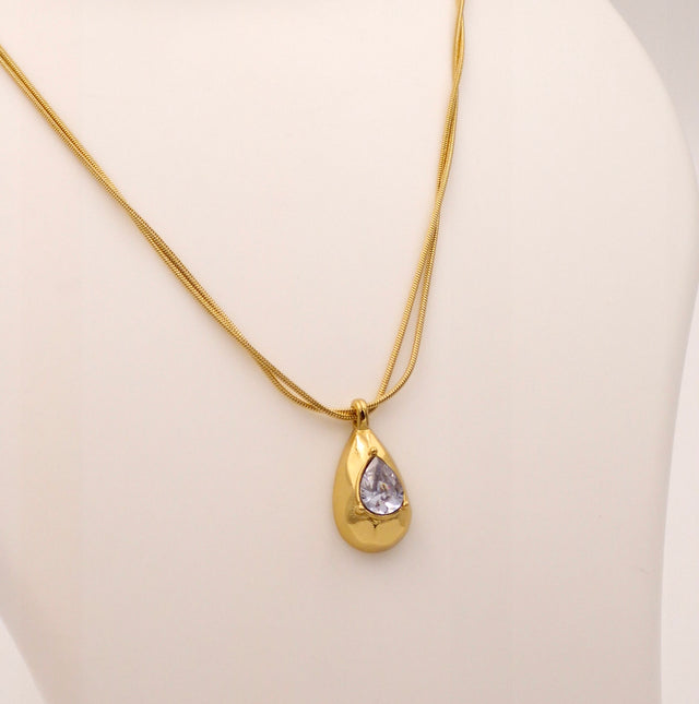 Anti-Tarnish Gold Teardrop Necklace | Waterproof Stainless Steel Double Chain