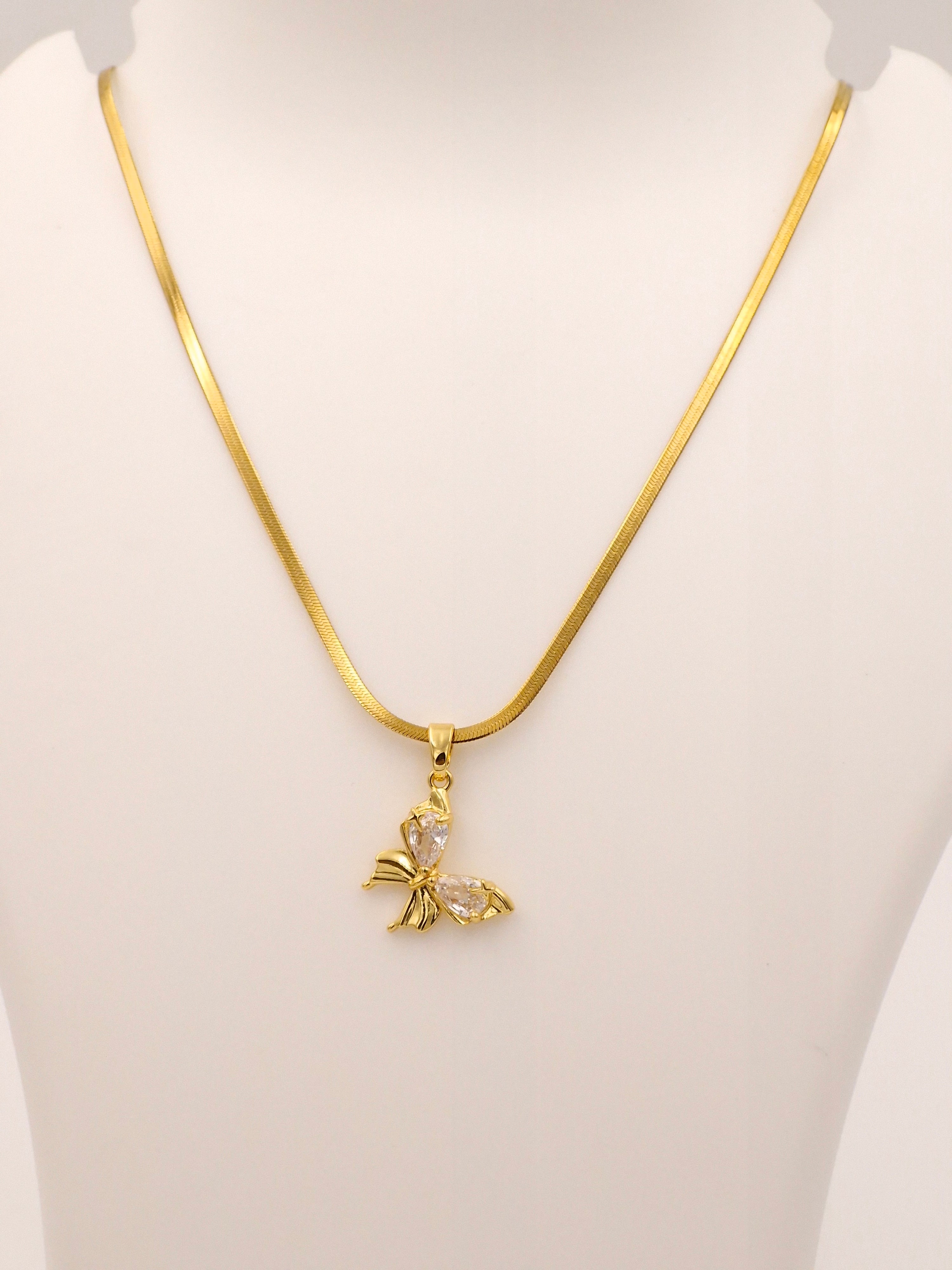 Anti-Tarnish Stainless Steel Floral Butterfly Pendant Necklace with Snack chain | Gold Finish Stylish Chain (Copy)