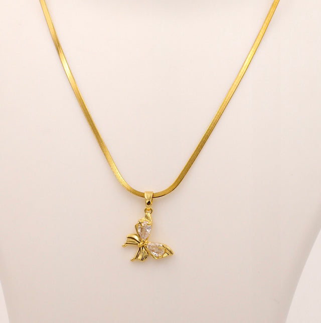 Anti-Tarnish Stainless Steel Floral Butterfly Pendant Necklace with Snack chain | Gold Finish Stylish Chain (Copy)