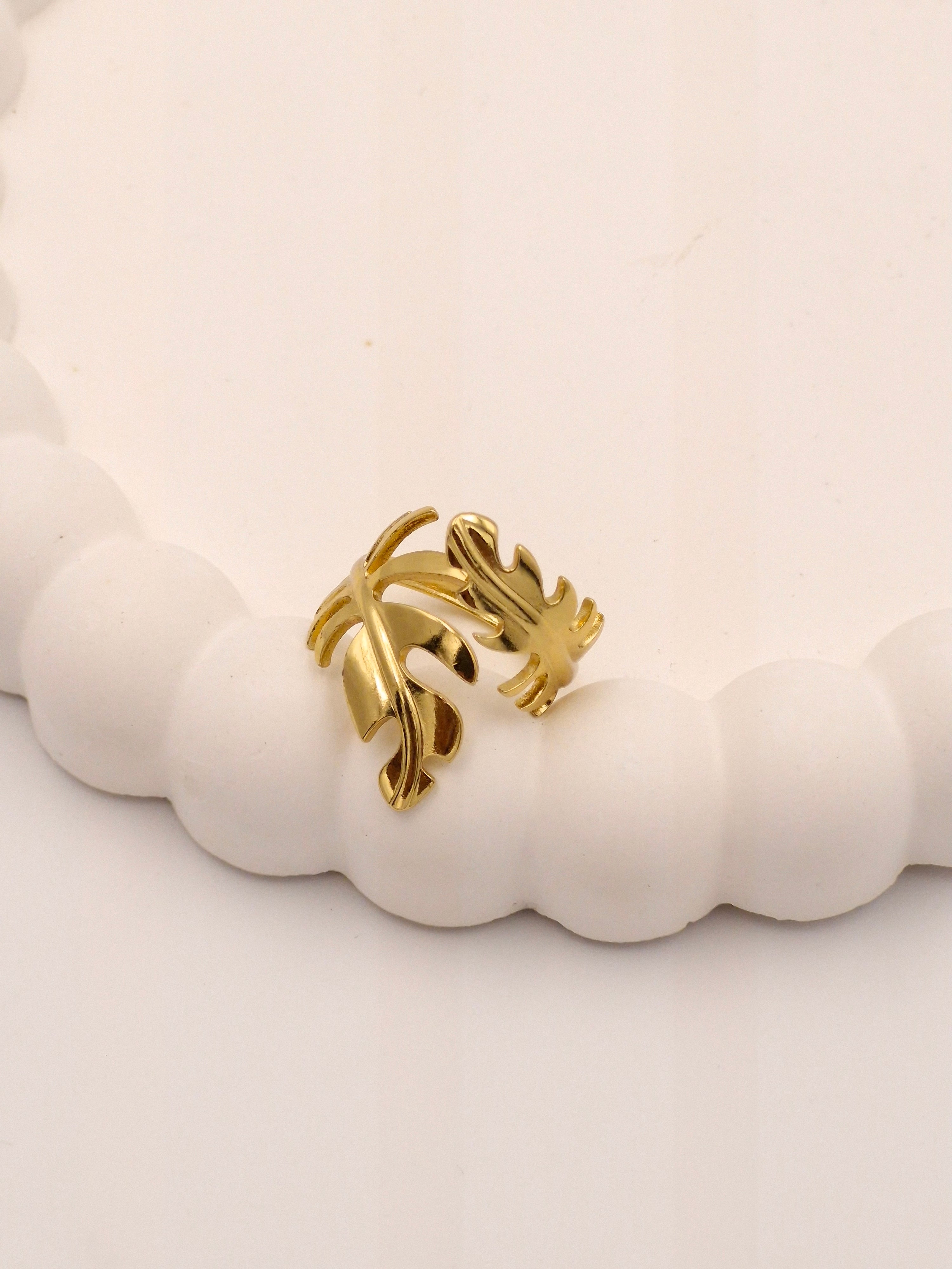 Golden Leaf Design Ring for Girls | Adjustable Anti-Tarnish Ring