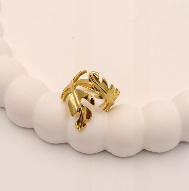 Golden Leaf Design Ring for Girls | Adjustable Anti-Tarnish Ring