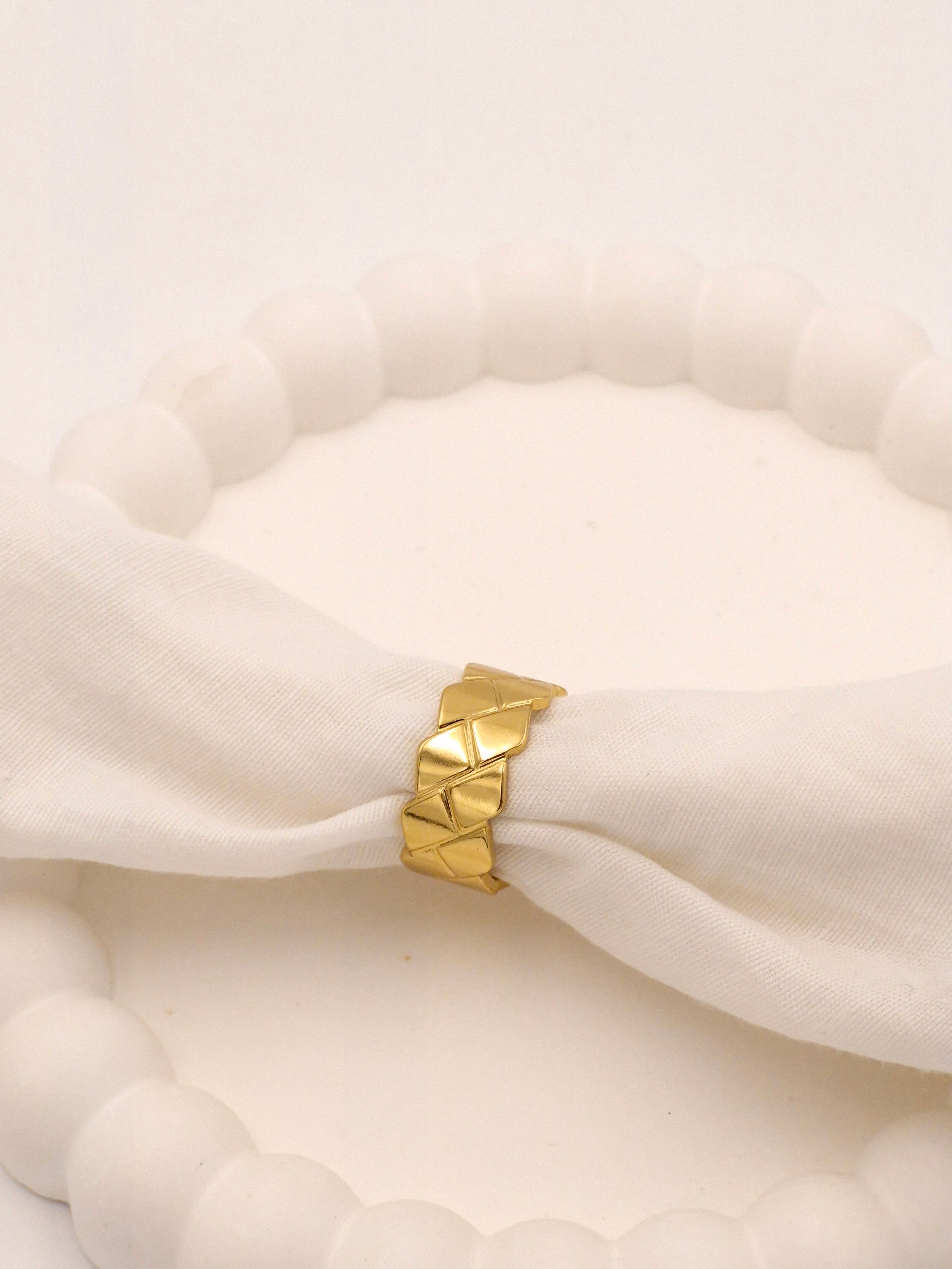 Designer Woven Anti-Tarnish Golden Ring | All-Day Waterproof Comfort