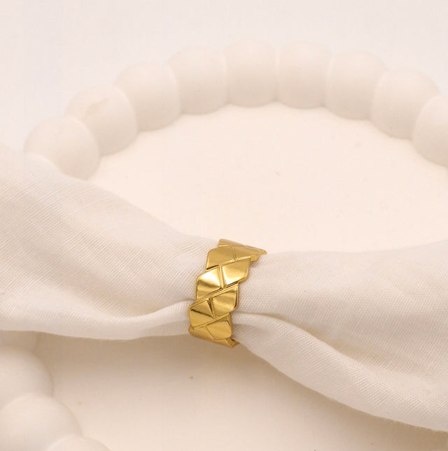 Designer Woven Anti-Tarnish Golden Ring | All-Day Waterproof Comfort