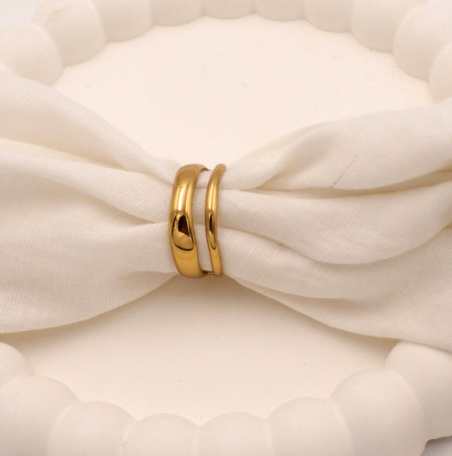 Timeless Polished Band Ring Set | Anti-Tarnish Golden Staples