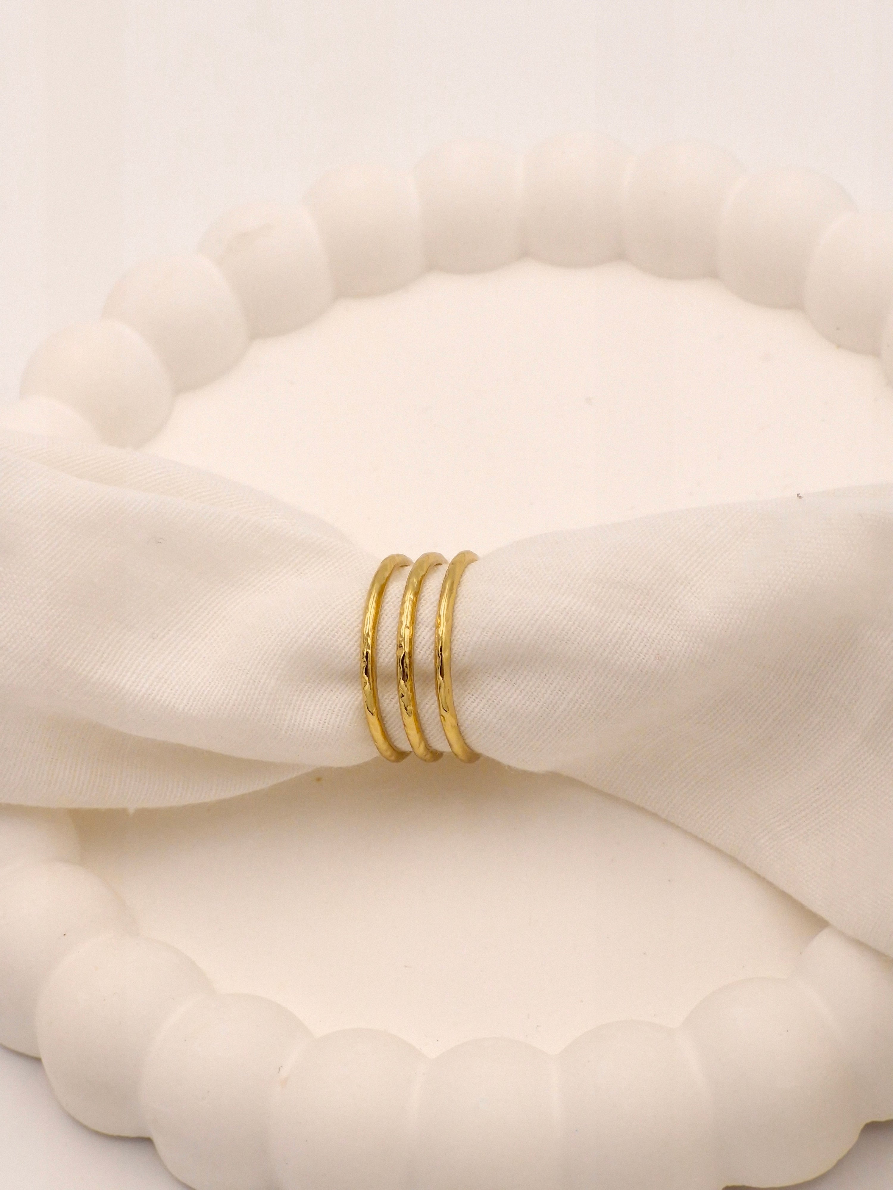 Set of 3 Hammered Thin Band Rings | Anti-Tarnish Golden Stackers