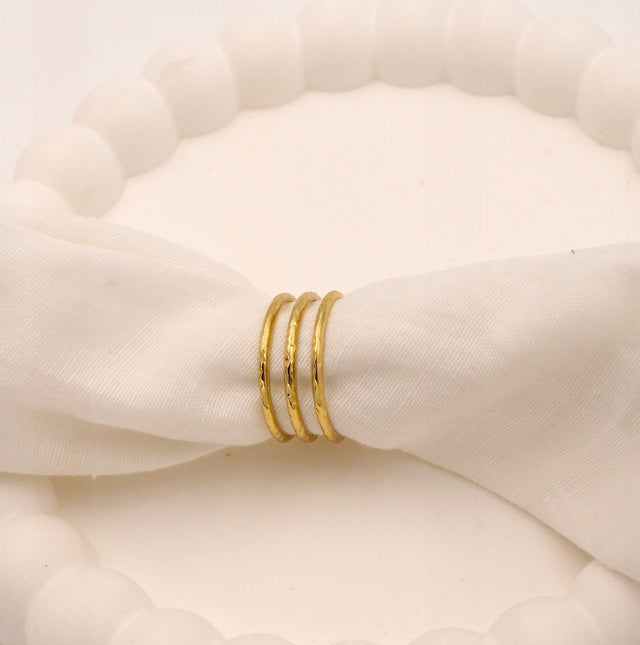 Set of 3 Hammered Thin Band Rings | Anti-Tarnish Golden Stackers