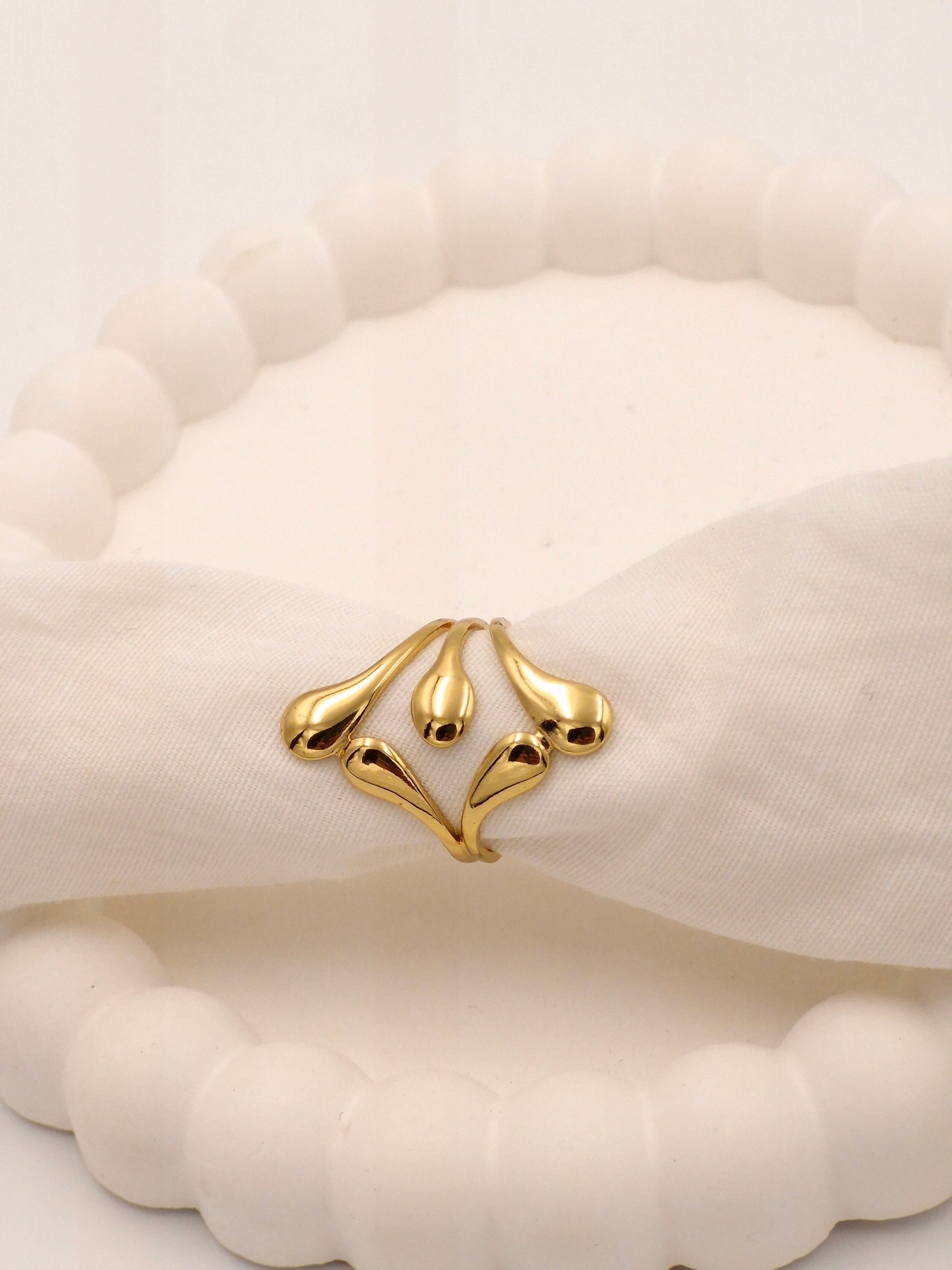Chic Teardrop Cluster Open Ring | Anti-Tarnish Golden Bloom