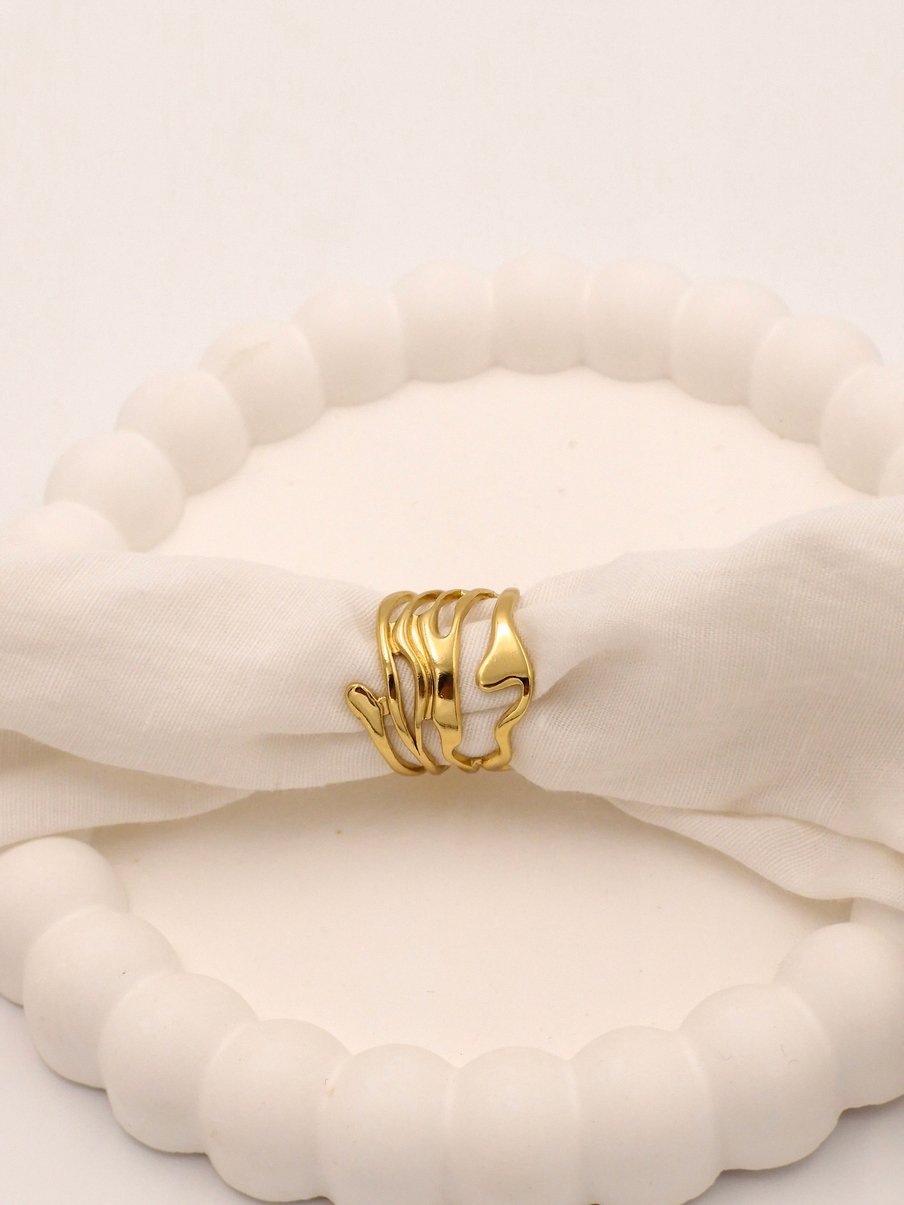 Sculptural Liquid Ripple Ring | Anti-Tarnish Waterproof Gold