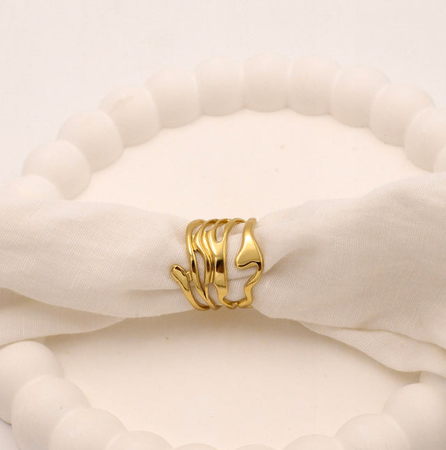 Sculptural Liquid Ripple Ring | Anti-Tarnish Waterproof Gold