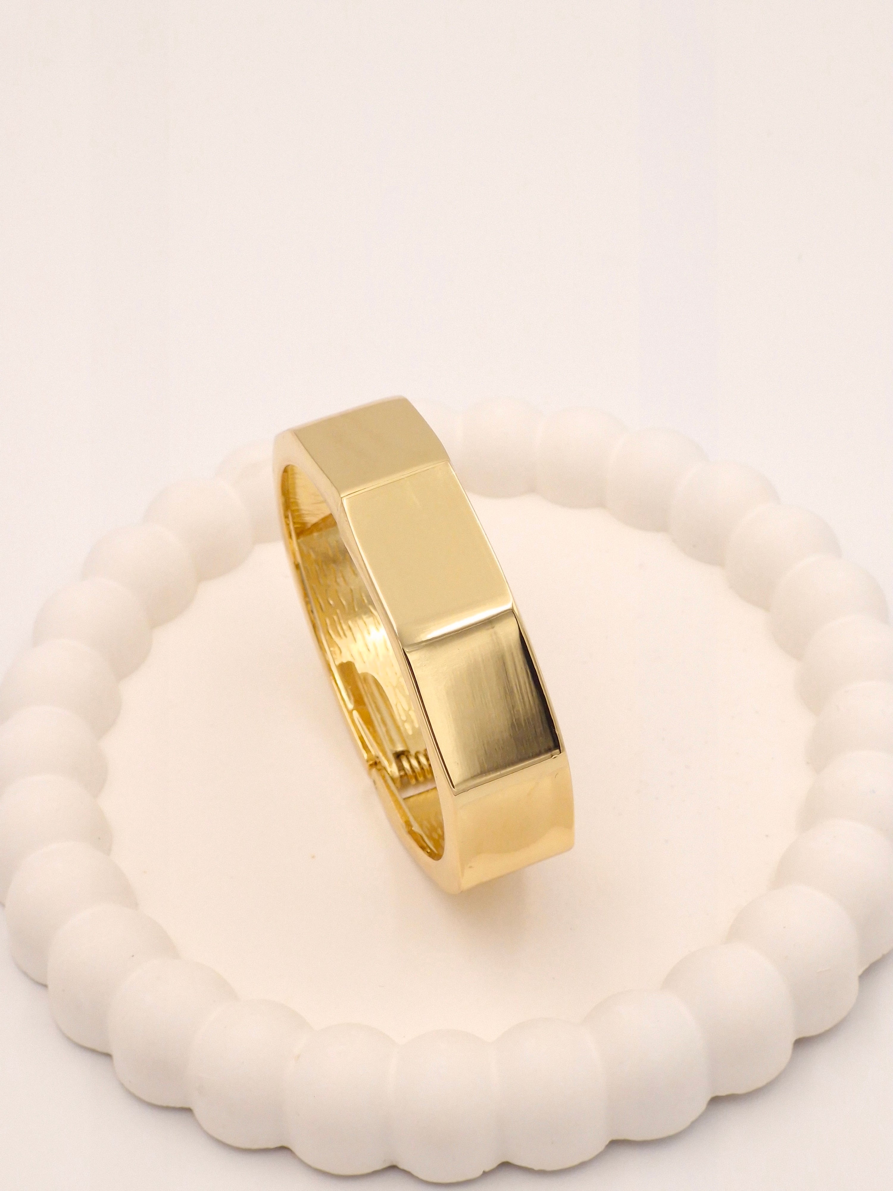 Hexagonal Geometric Gold Plated Stainless Steel Kada – Anti-Tarnish Broad Wristwear