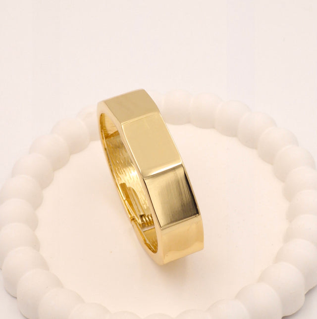 Hexagonal Geometric Gold Plated Stainless Steel Kada – Anti-Tarnish Broad Wristwear