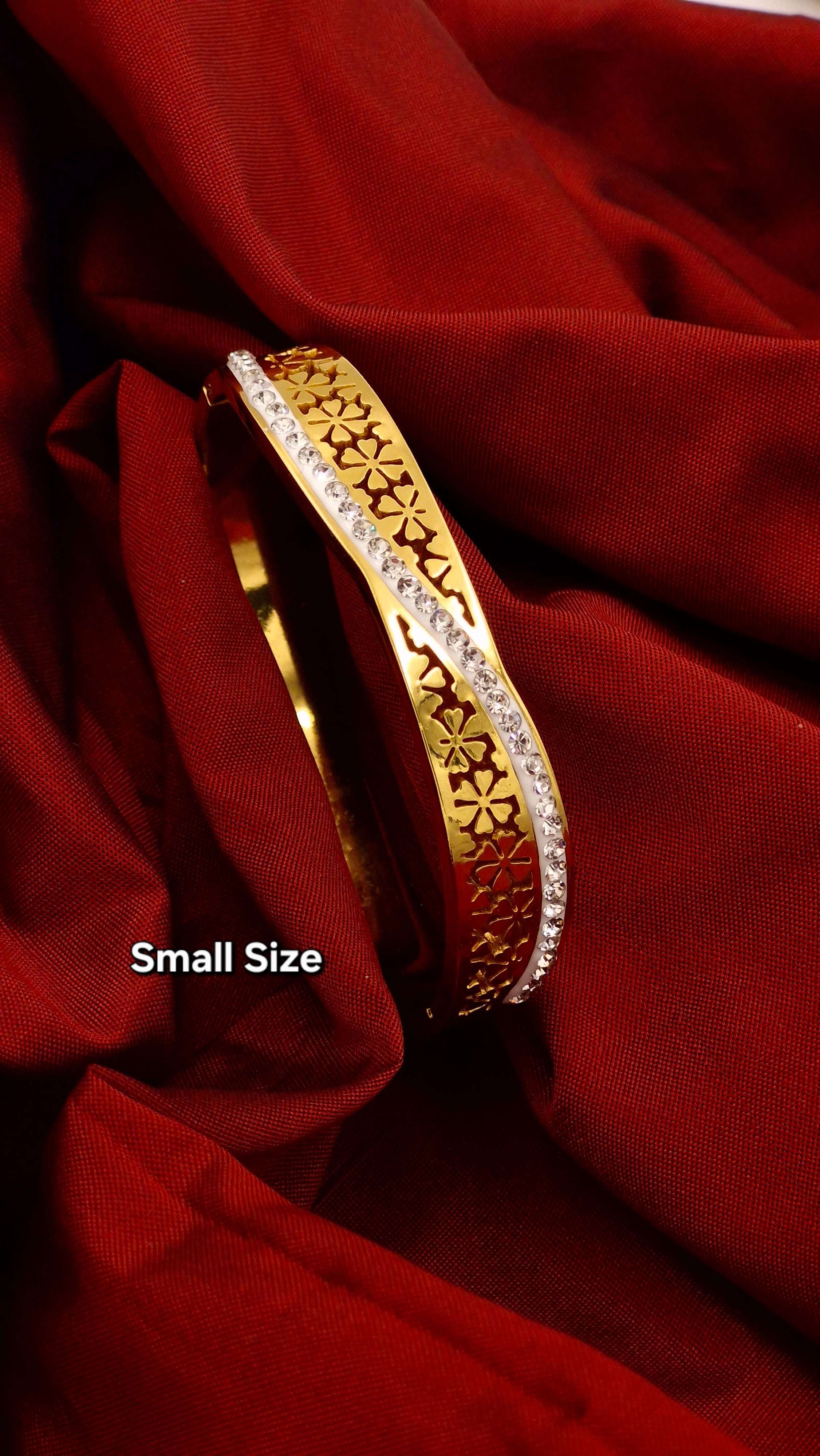 Gold Finish Floral Cutwork Kada with Stone Line – Small Size Anti-Tarnish Bracelet