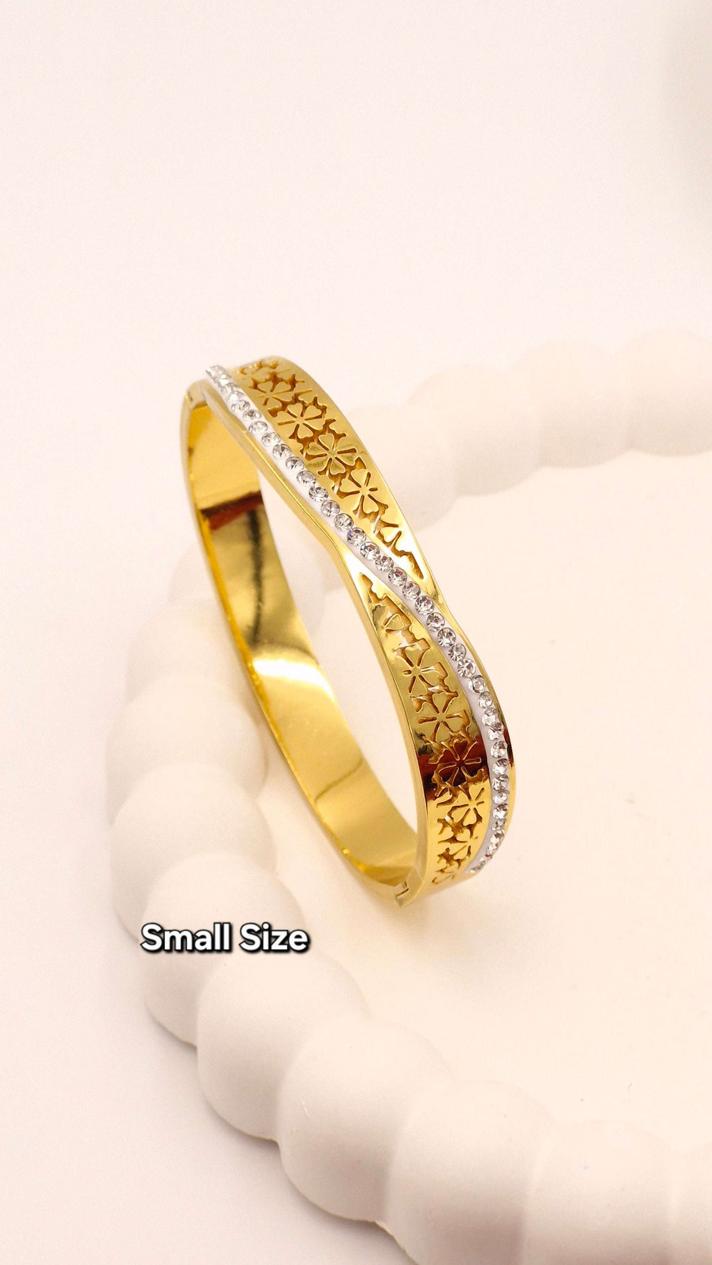 Gold Finish Floral Cutwork Kada with Stone Line – Small Size Anti-Tarnish Bracelet