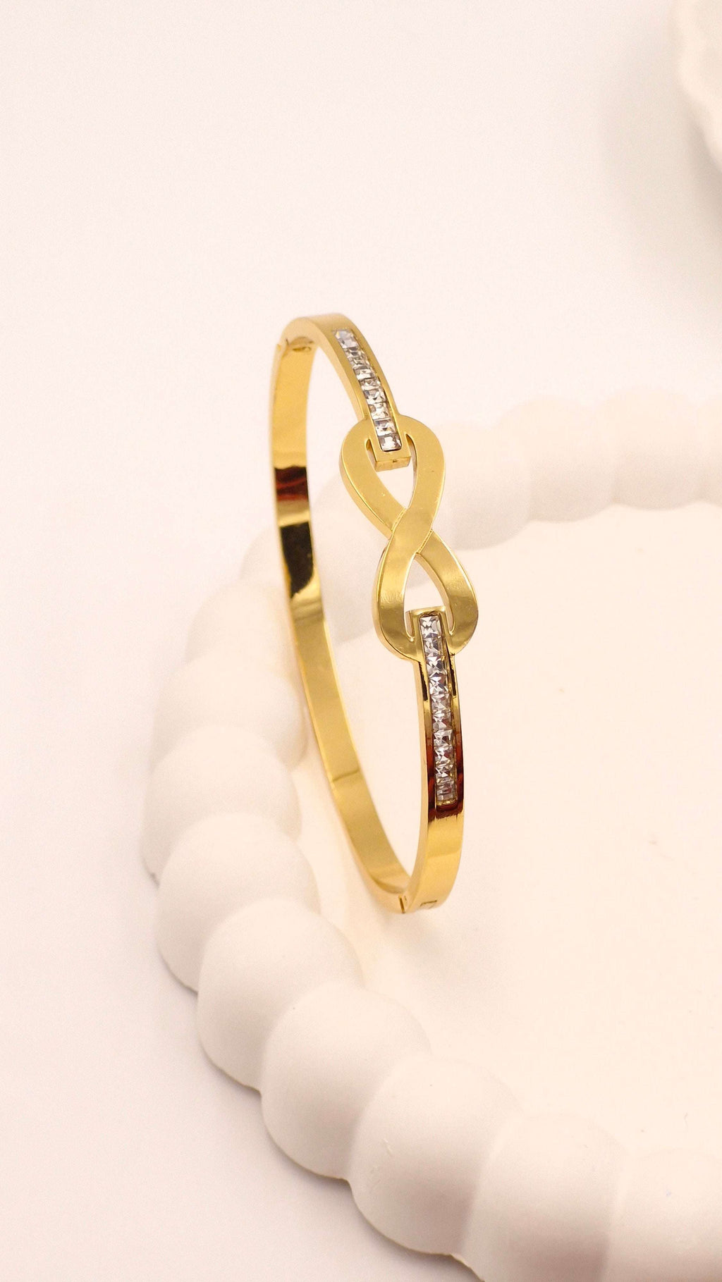 Gold Finish Infinity Design Kada with Stone Detailing – Anti-Tarnish Bracelet for Women