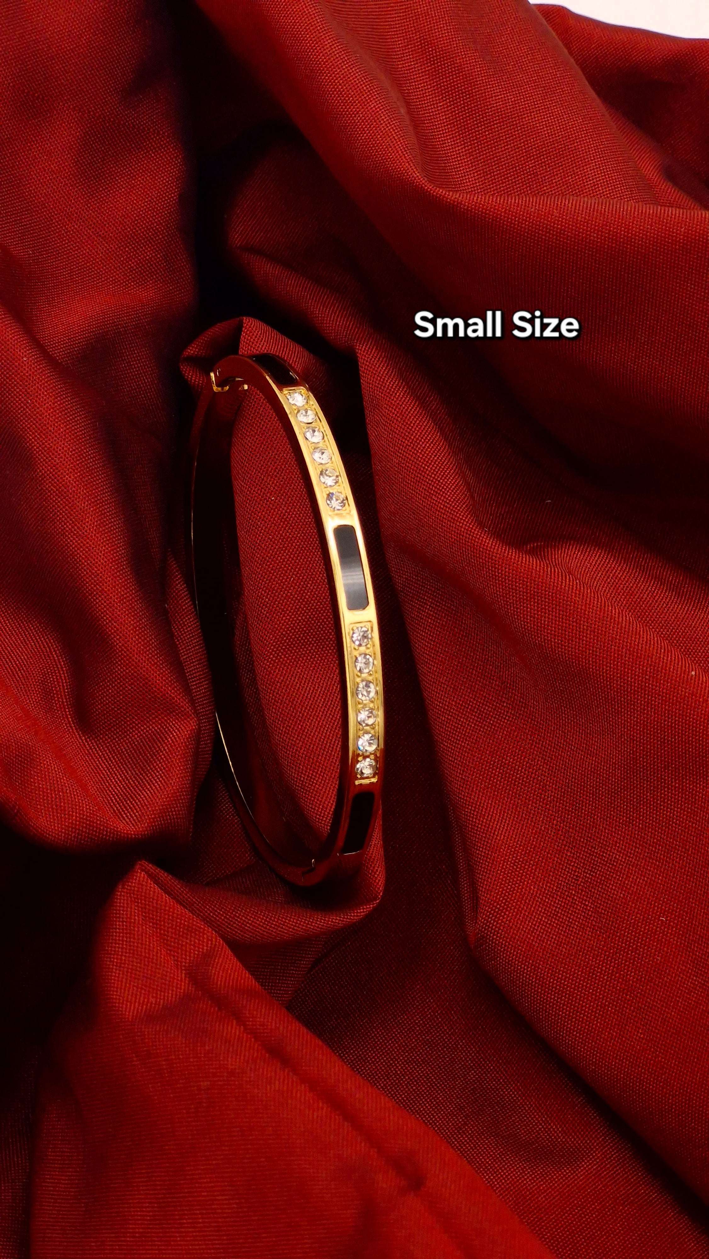 Gold Finish Stone Studded Kada with Black Enamel Detailing – Small Size Anti-Tarnish Bracelet