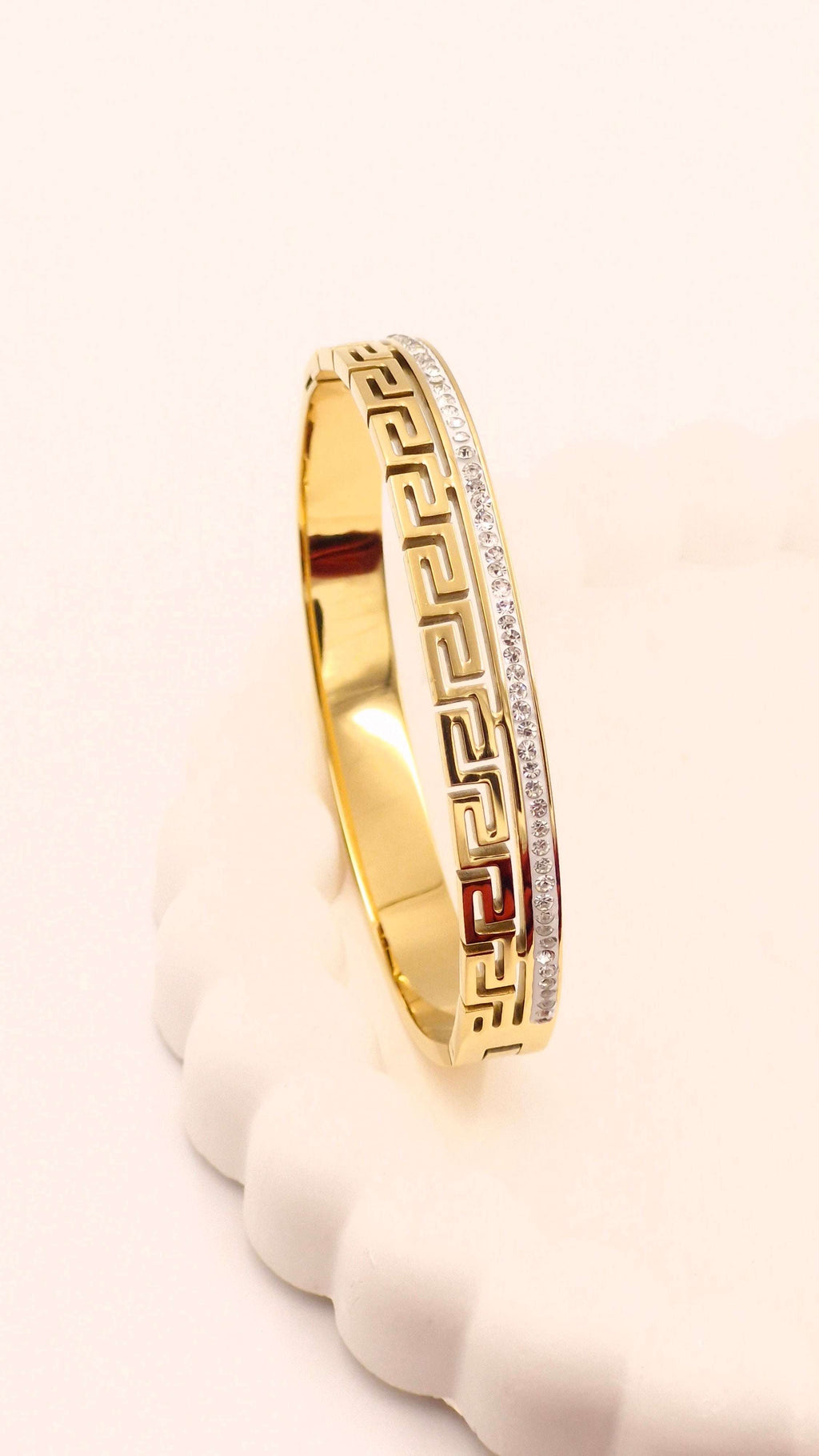 Gold Finish Versace-Inspired Geometric Design Anti-Tarnish Kada for Girls & Women