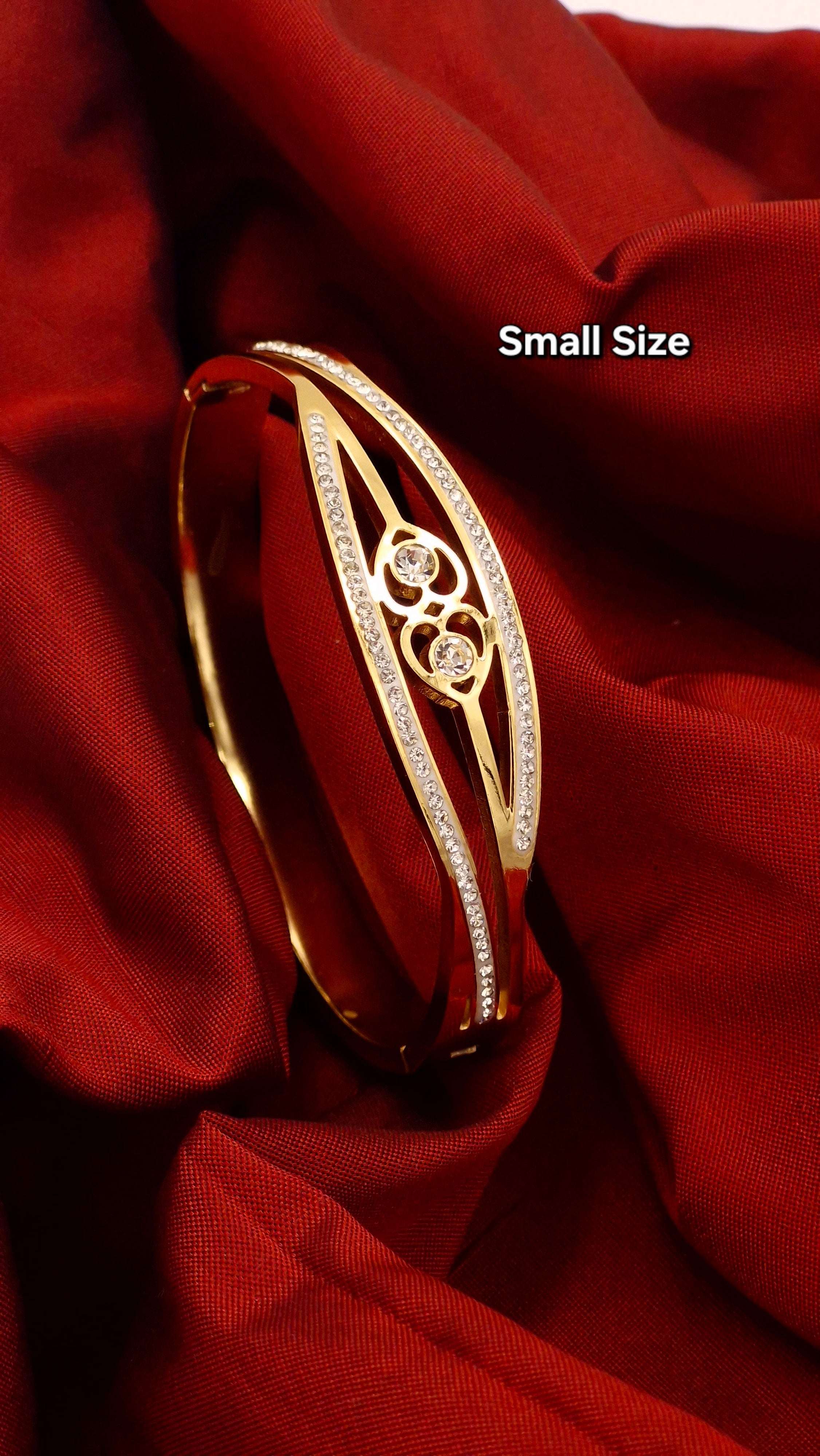 Gold Finish Stone Studded Anti-Tarnish Designer Kada for Girls & Women (Small Size)