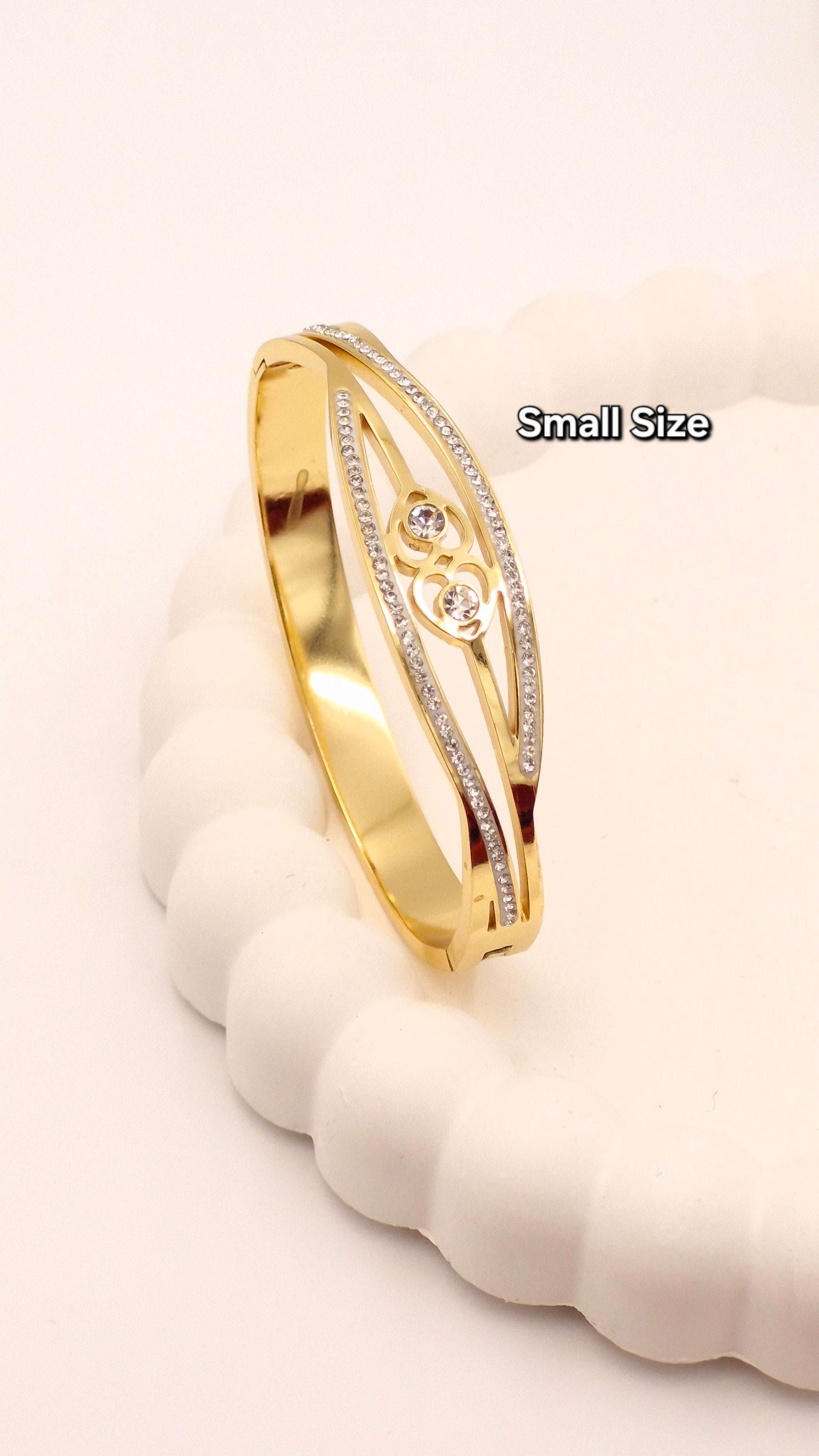 Gold Finish Stone Studded Anti-Tarnish Designer Kada for Girls & Women (Small Size)