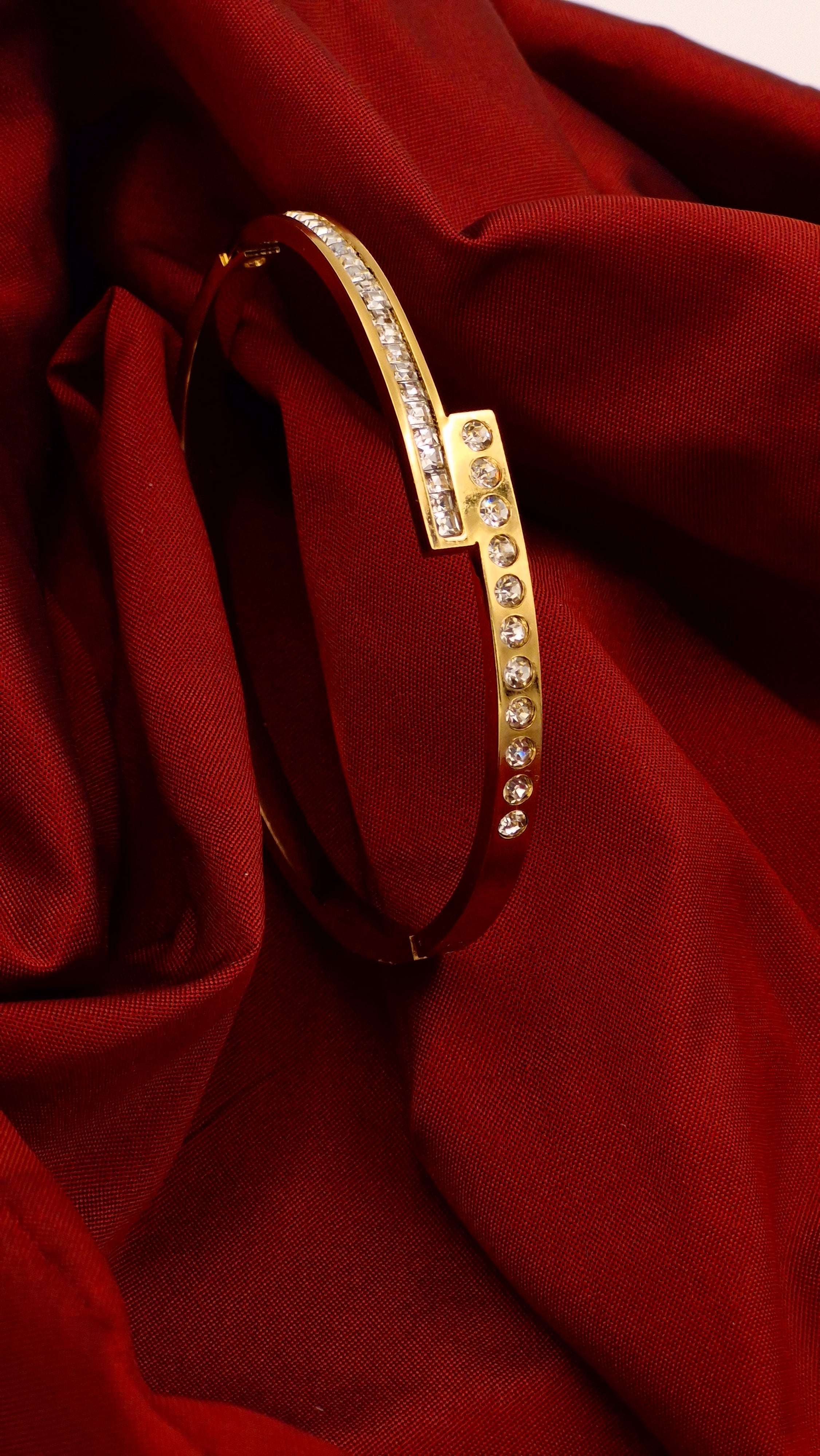 Diamond-Studded Minimal Kada for Women & Girls | Anti-Tarnish Stainless Steel Bracelet
