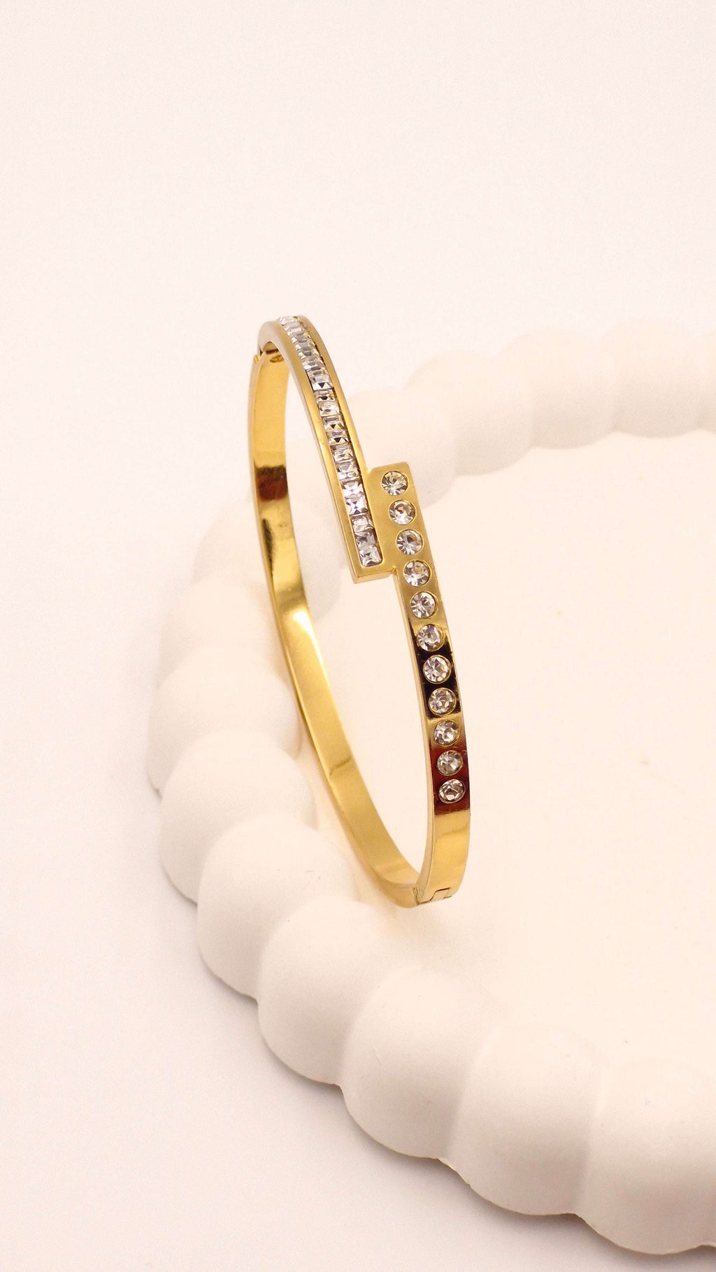 Diamond-Studded Minimal Kada for Women & Girls | Anti-Tarnish Stainless Steel Bracelet