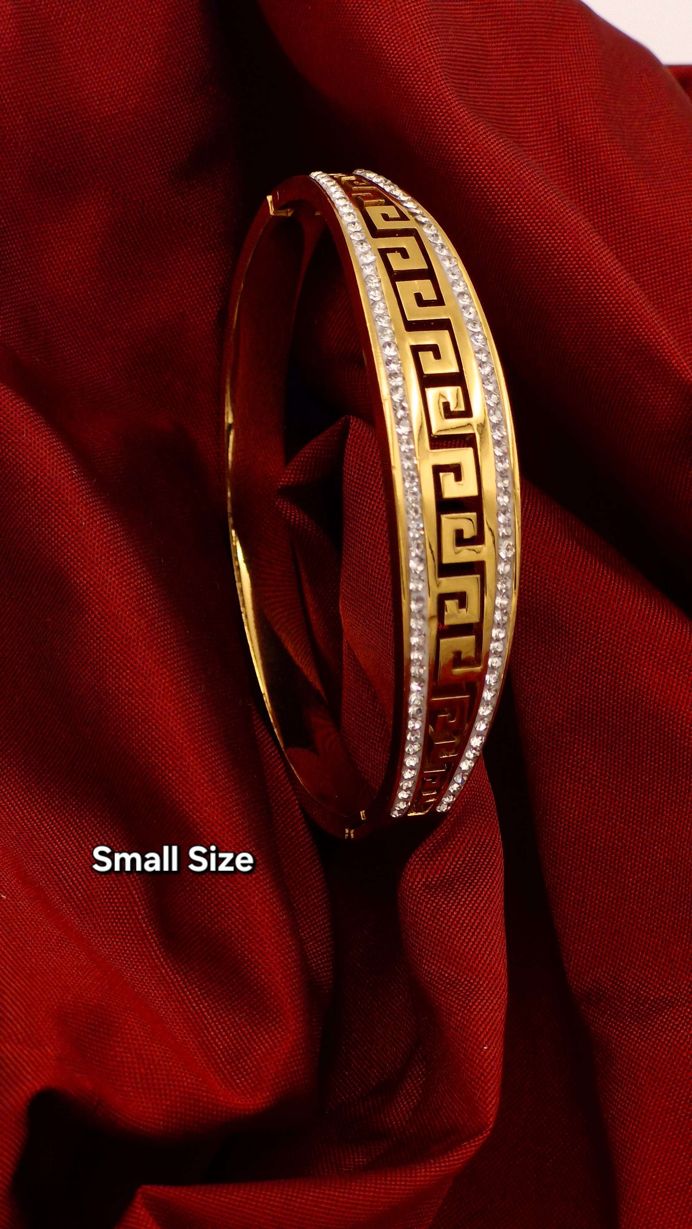 Versace-Inspired Greek Key Diamond-Studded Kada for Women & Girls | Anti-Tarnish Stainless Steel (Small Size)