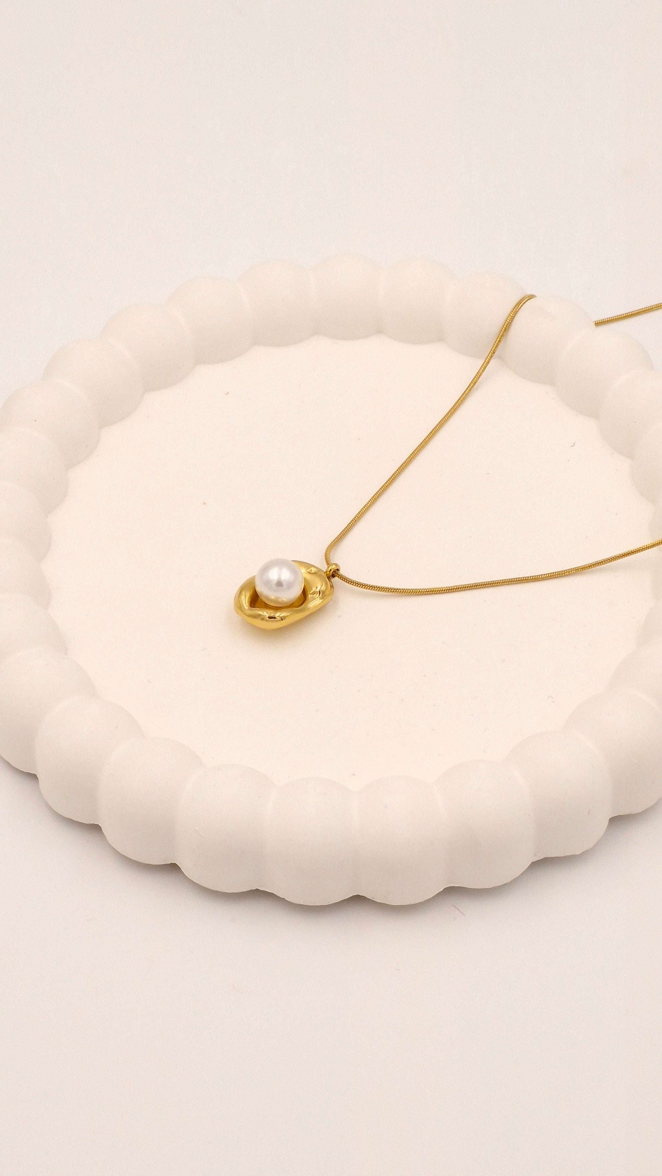 Gold Pearl Encased Pendant Necklace for Women | Elegant Anti-Tarnish Finish