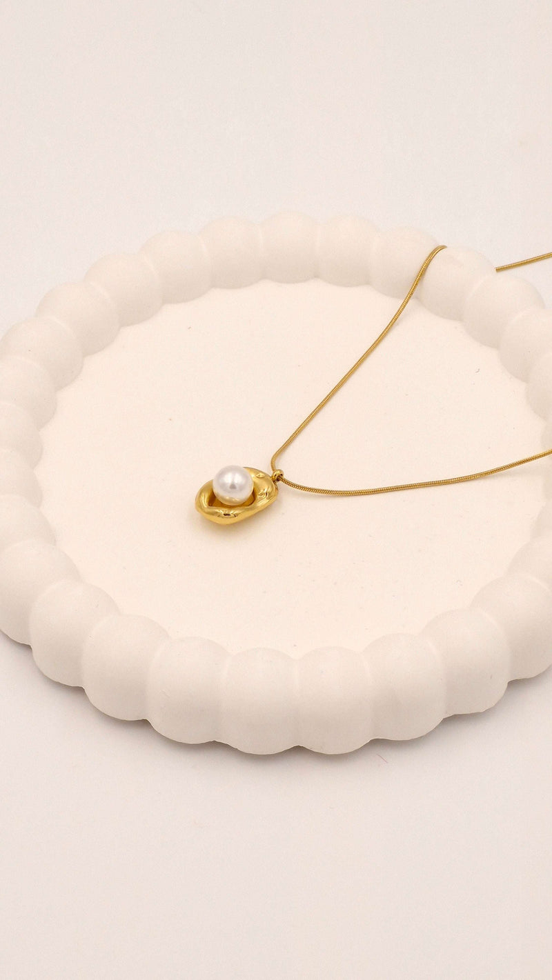 Gold Pearl Encased Pendant Necklace for Women | Elegant Anti-Tarnish Finish