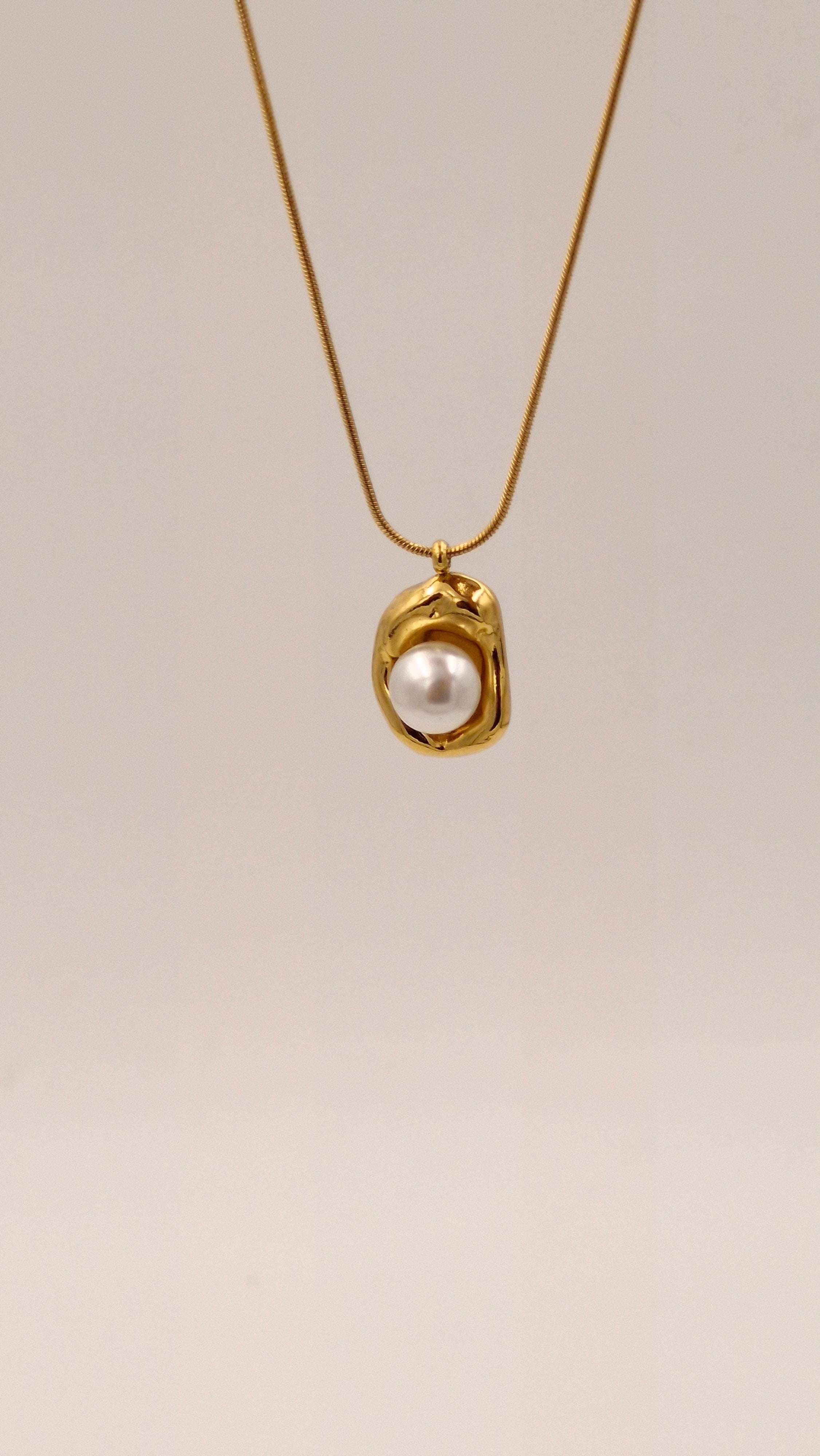 Gold Pearl Encased Pendant Necklace for Women | Elegant Anti-Tarnish Finish