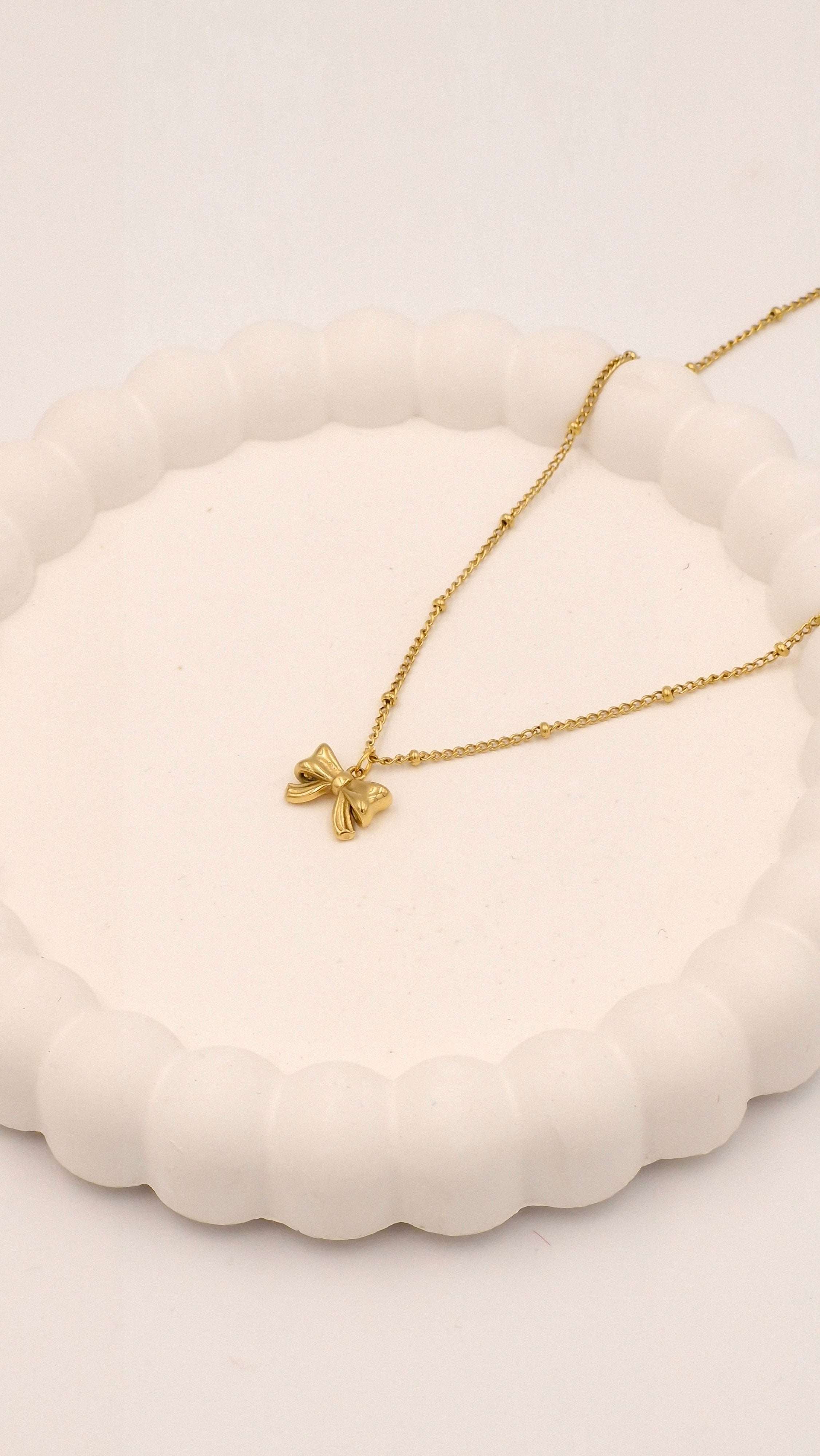 Minimal Bow Design Pendant Necklace for Women & Girls | Elegant Gold Finish