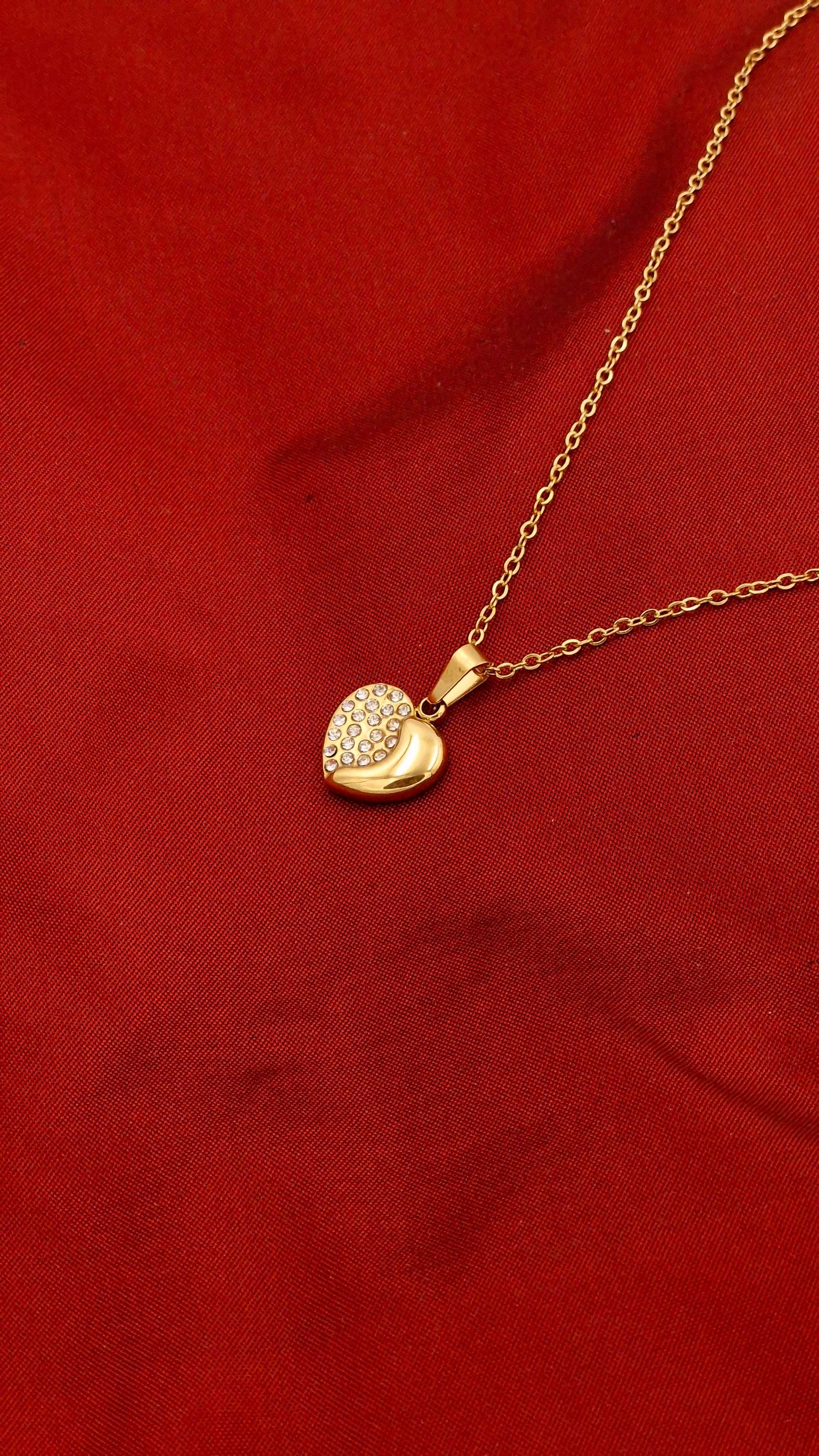 Diamond-Studded Heart Pendant Necklace for Women & Girls | Elegant Anti-Tarnish Gold Finish (Copy)